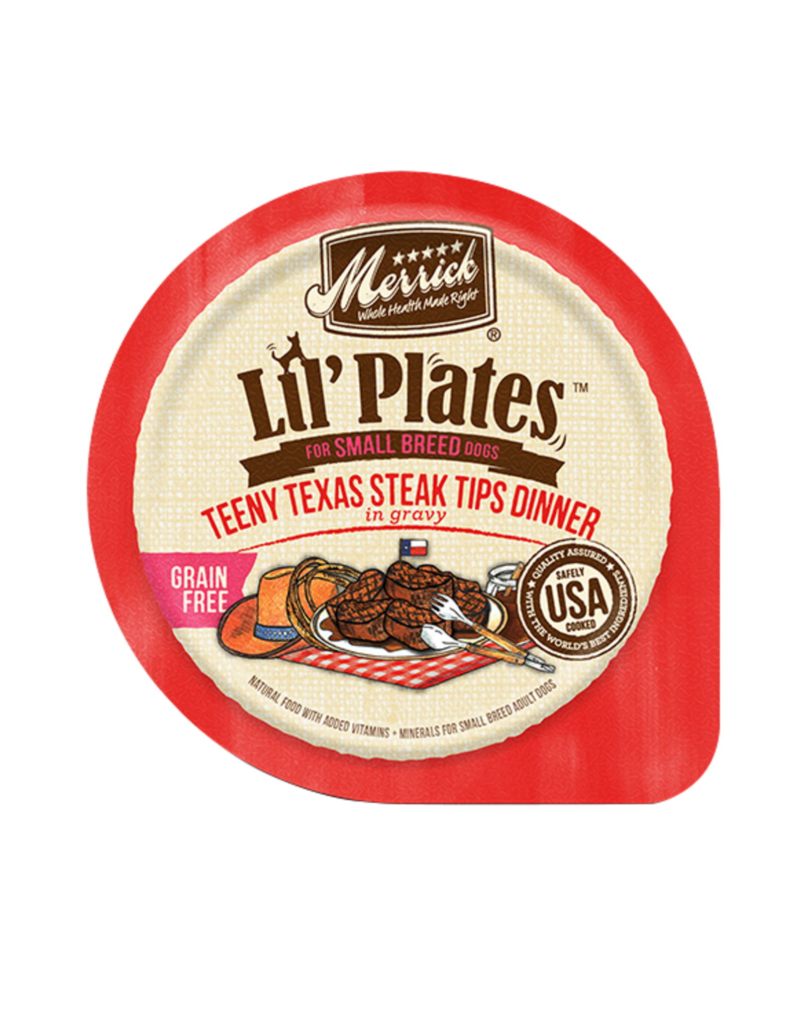 Merrick MERRICK DOG LIL' PLATES TEENY TEXAS STEAK TIPS 3.5 OZ TRAY CASE OF 12