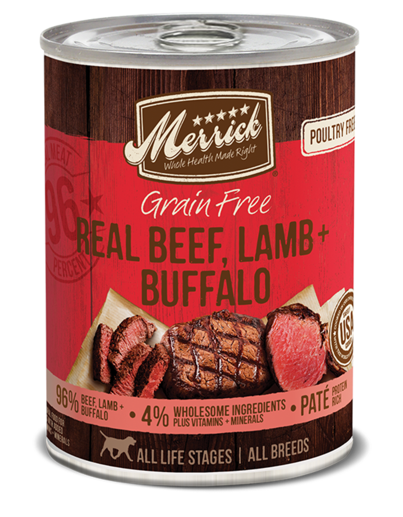 Merrick MERRICK GRAIN FREE DOG REAL BEEF, LAMB & BUFFALO CAN 13.2OZ CASE OF 12