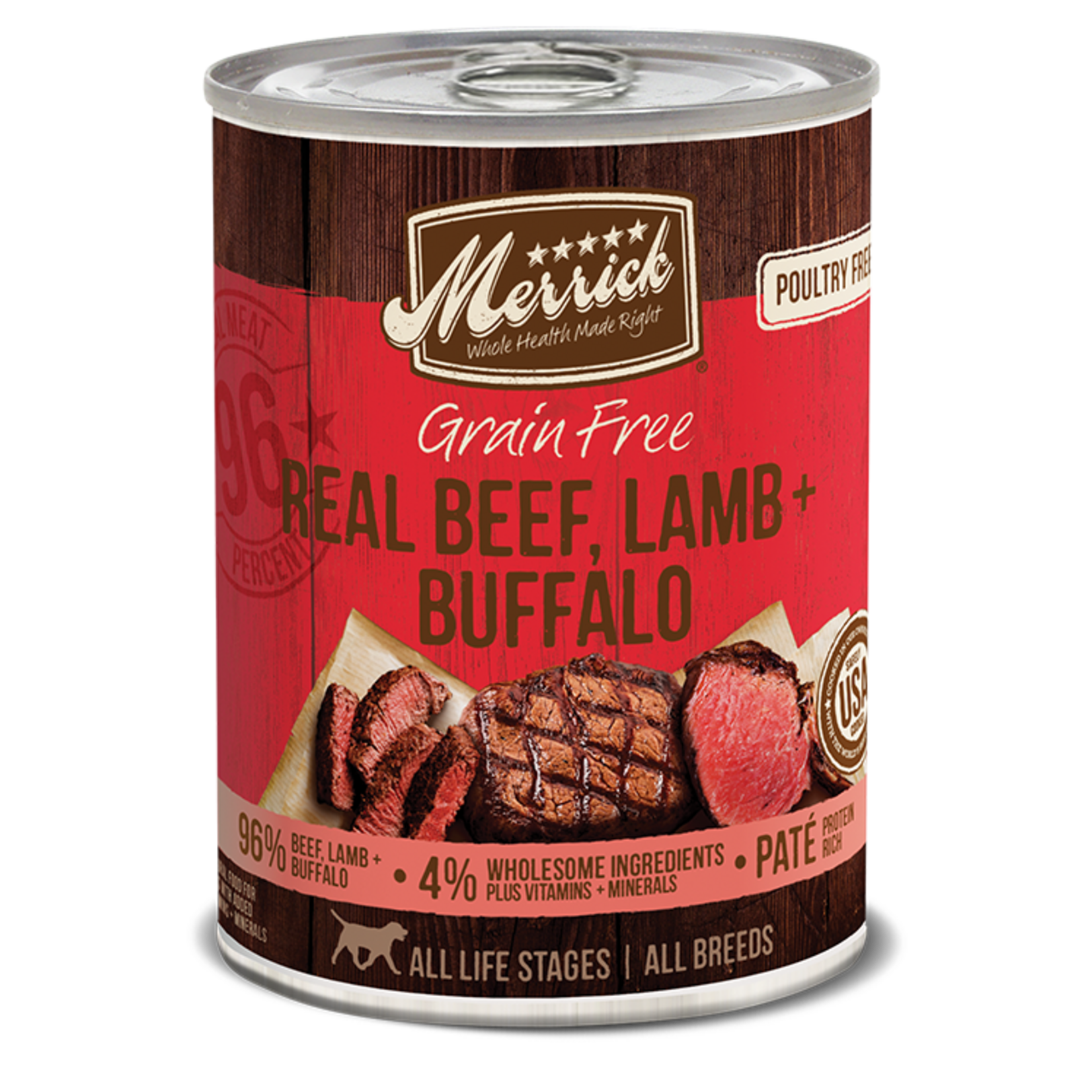 Merrick Merrick Real Beef Lamb & Buffalo Wet Dog Food Grain Free - 12.7 oz Can, CASE OF 12