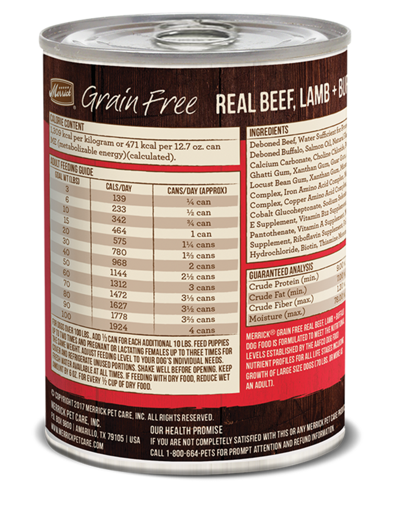 Merrick MERRICK GRAIN FREE DOG REAL BEEF, LAMB & BUFFALO CAN 13.2OZ CASE OF 12