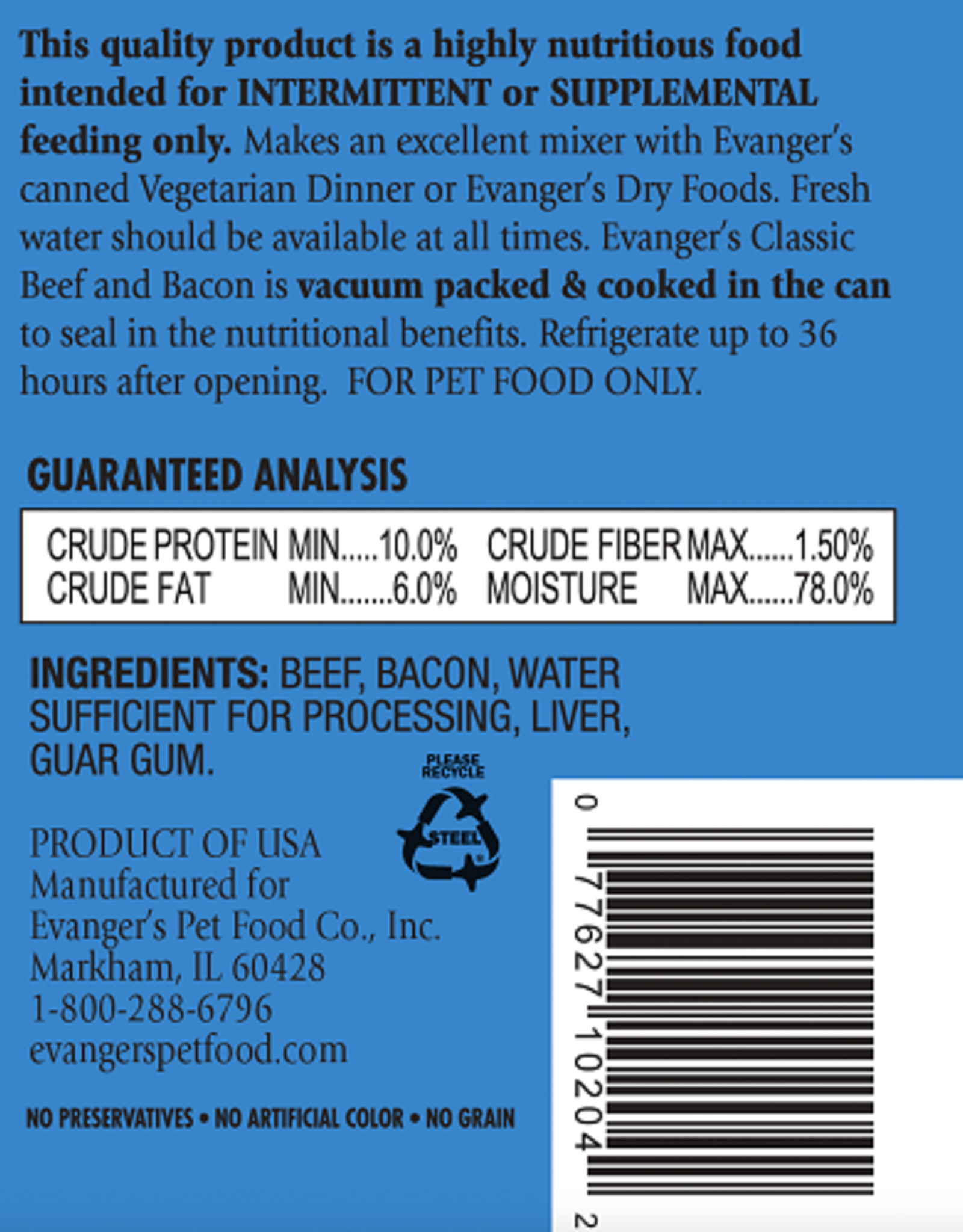 EVANGER'S EVANGER'S CLASSIC BEEF & BACON 12.8OZ CASE OF 12