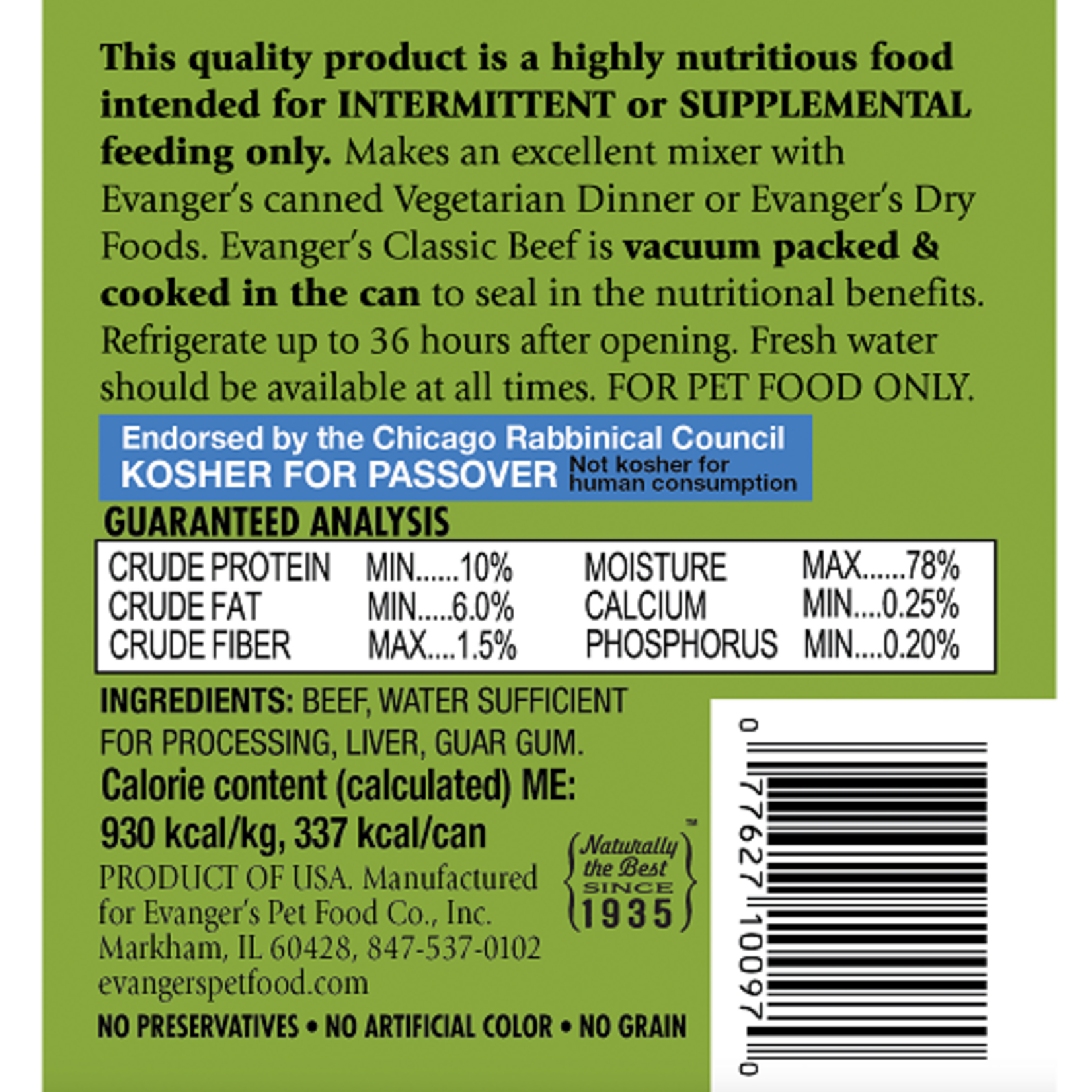 Evanger's EVANGER'S CLASSIC BEEF 13OZ CASE OF 12