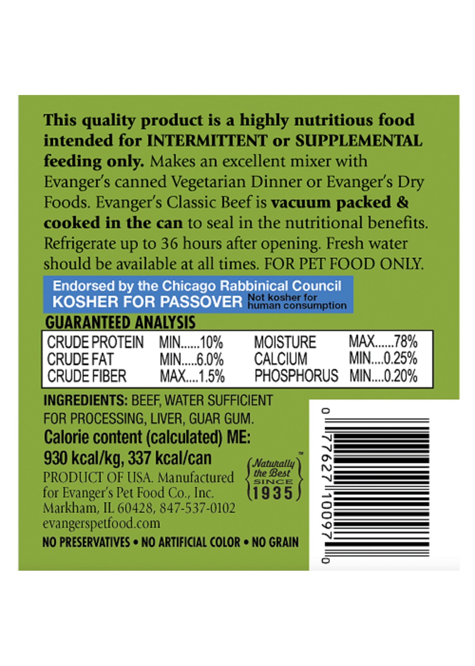 Evanger's EVANGER'S CLASSIC BEEF 13OZ CASE OF 12