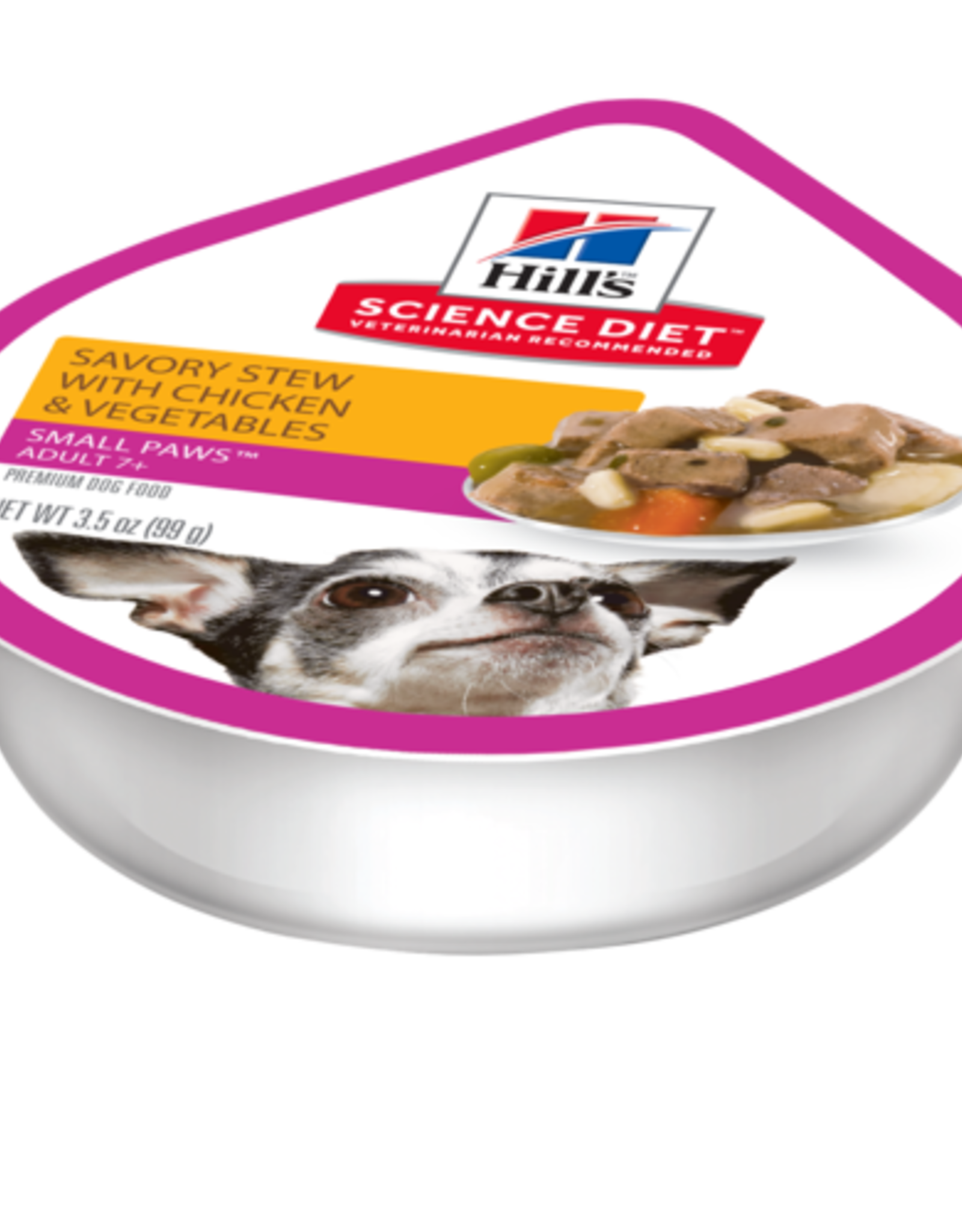 SCIENCE DIET HILL'S SCIENCE DIET DOG SMALL & MINI ADULT 7+ SAVORY STEW CHICKEN & VEGETABLES TRAY 3.5OZ BOX OF 12