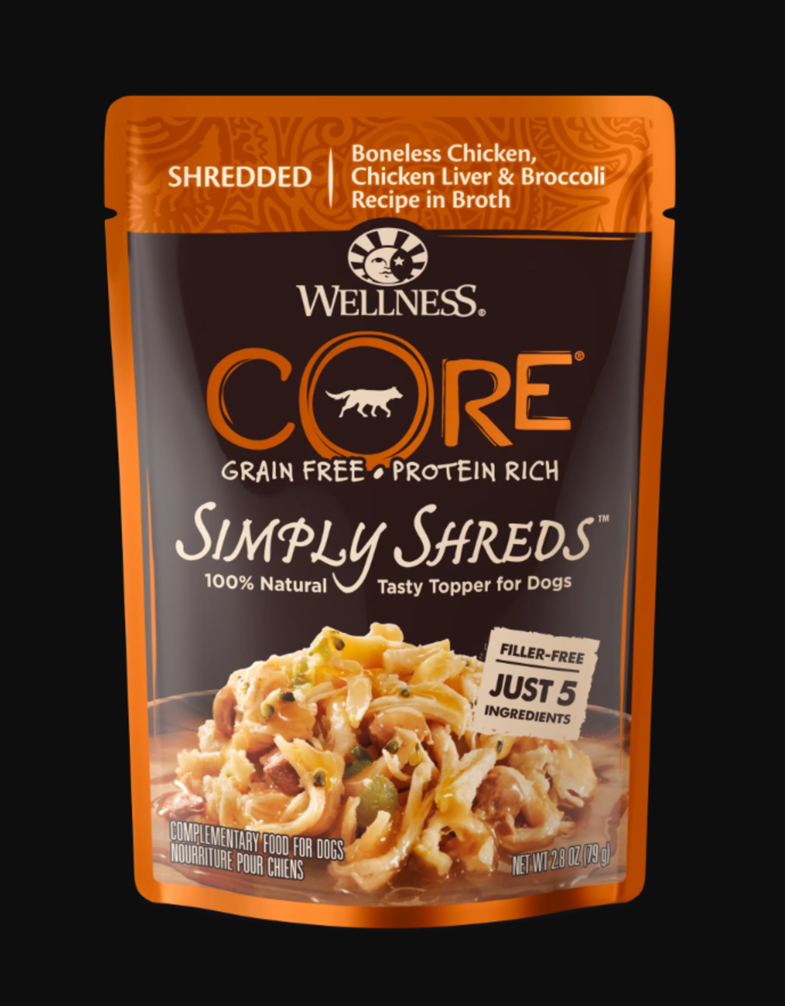 Wellness WELLNESS DOG CORE SIMPLY SHREDS CHICKEN & CHICKEN LIVER POUCH 2.8OZ BOX OF 12 DISCONTINUED