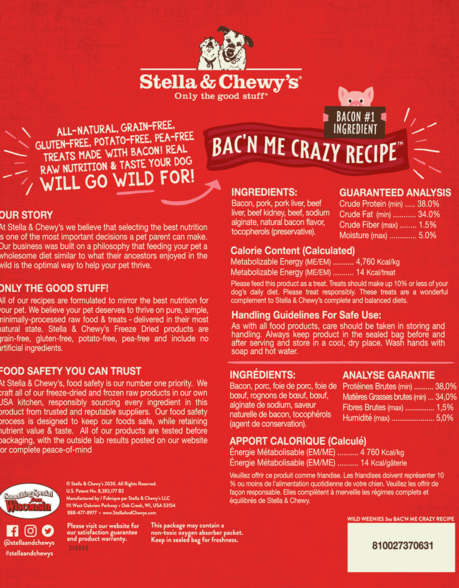Stella & Chewy's Stella & Chewy's Freeze-Dried Raw Bac'n Me Crazy Recipe Wild Weenies Dog Treats 3 Oz