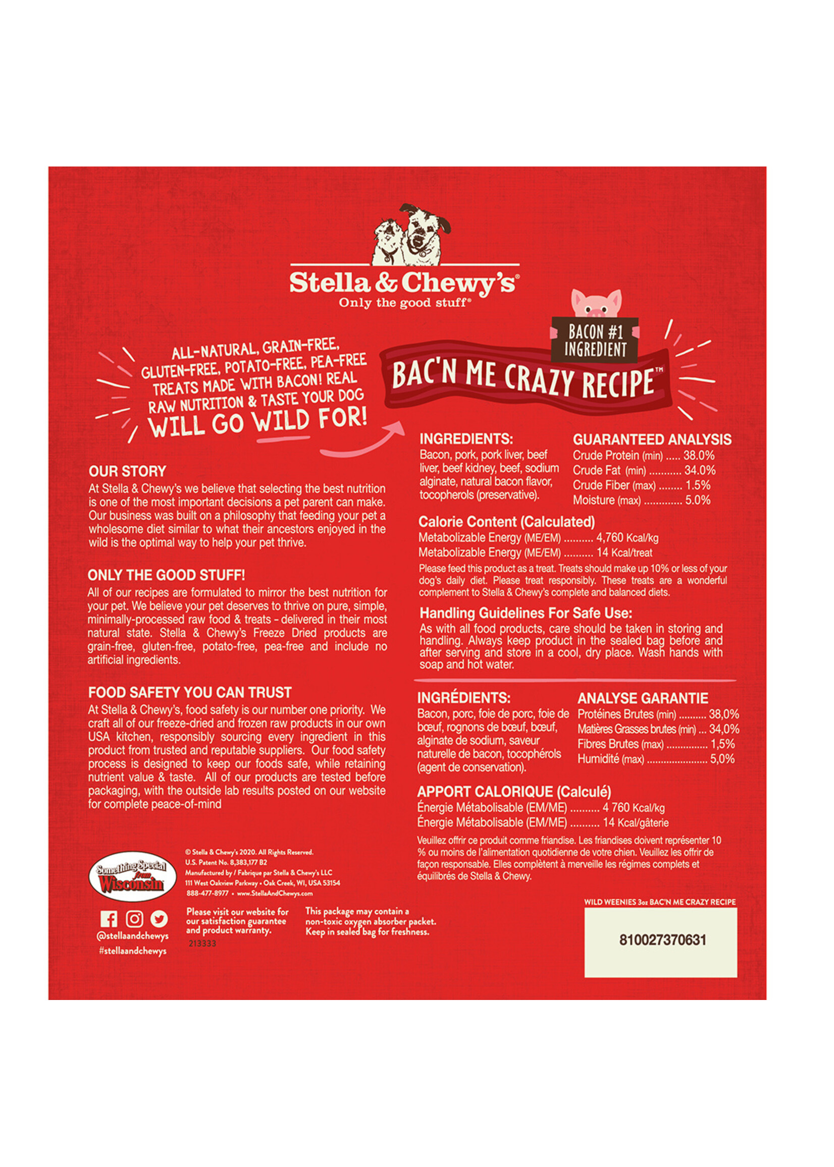 Stella & Chewy's Stella & Chewy's Freeze-Dried Raw Bac'n Me Crazy Recipe Wild Weenies Dog Treats 3 Oz