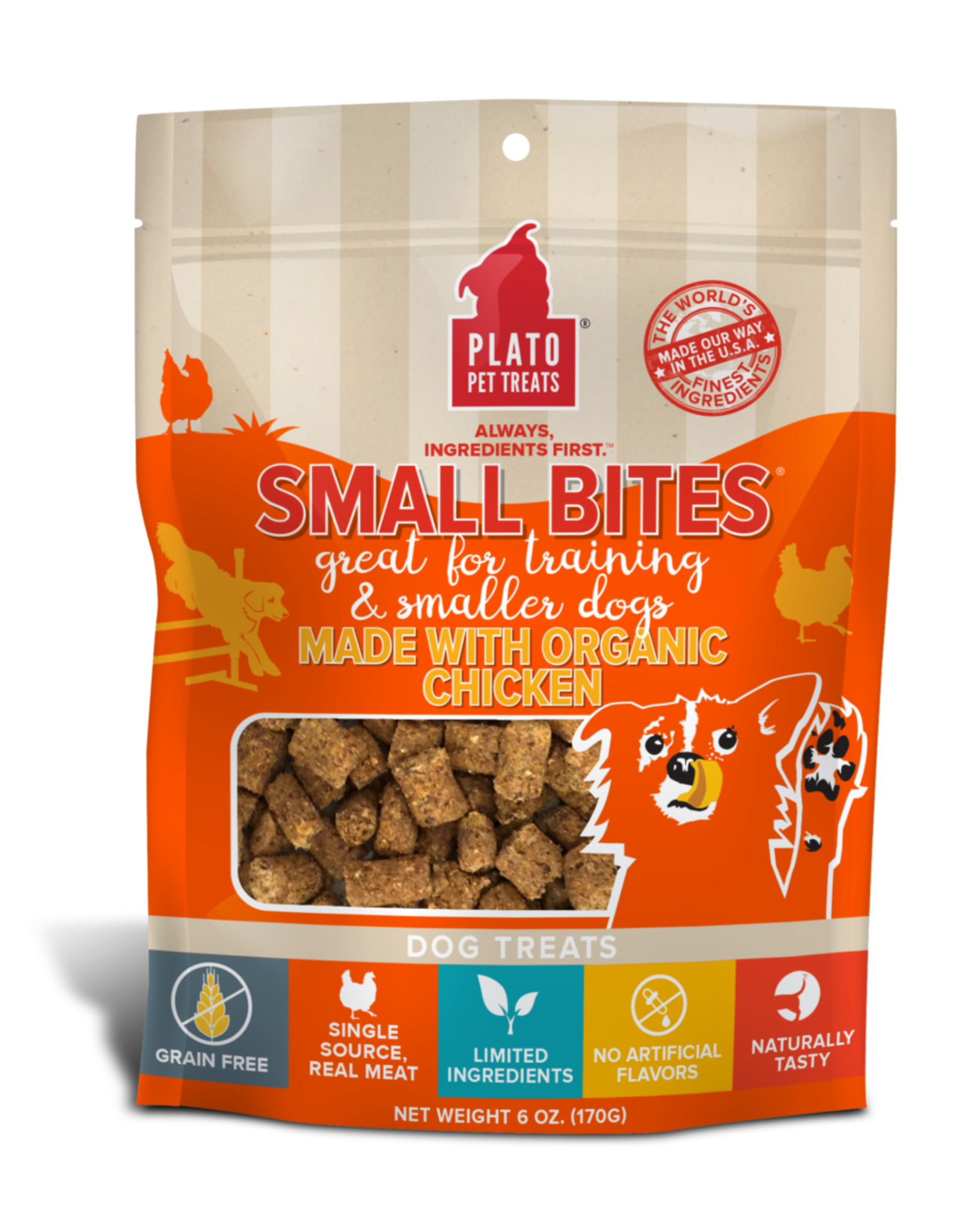 PLATO PET TREATS PLATO DOG SMALL BITES GRAIN FREE ORGANIC CHICKEN 6OZ