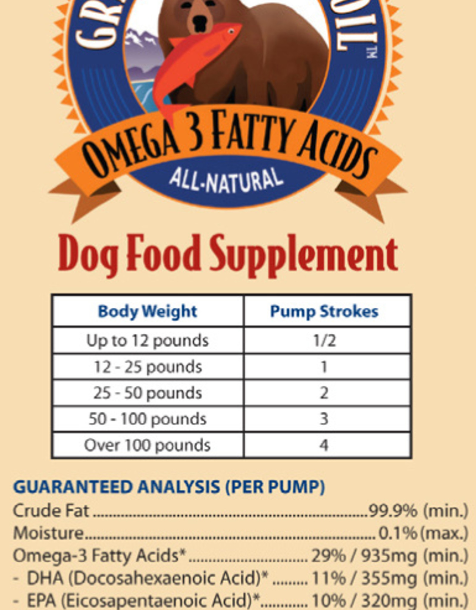 Grizzly Pet Products Grizzly Salmon Plus Omega 3-6-9 Food Supplement for Dogs & Cats - 16 Oz Pump