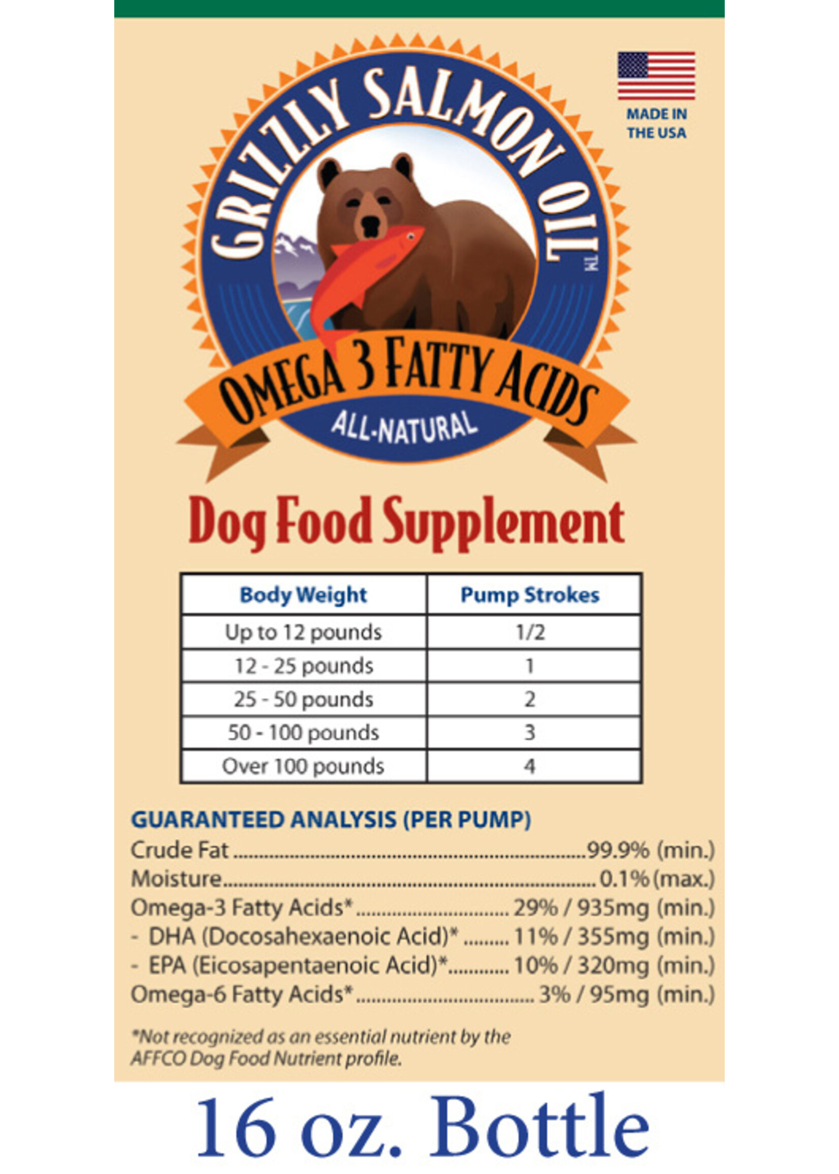 Grizzly Pet Products Grizzly Salmon Plus Omega 3-6-9 Food Supplement for Dogs & Cats - 16 Oz Pump