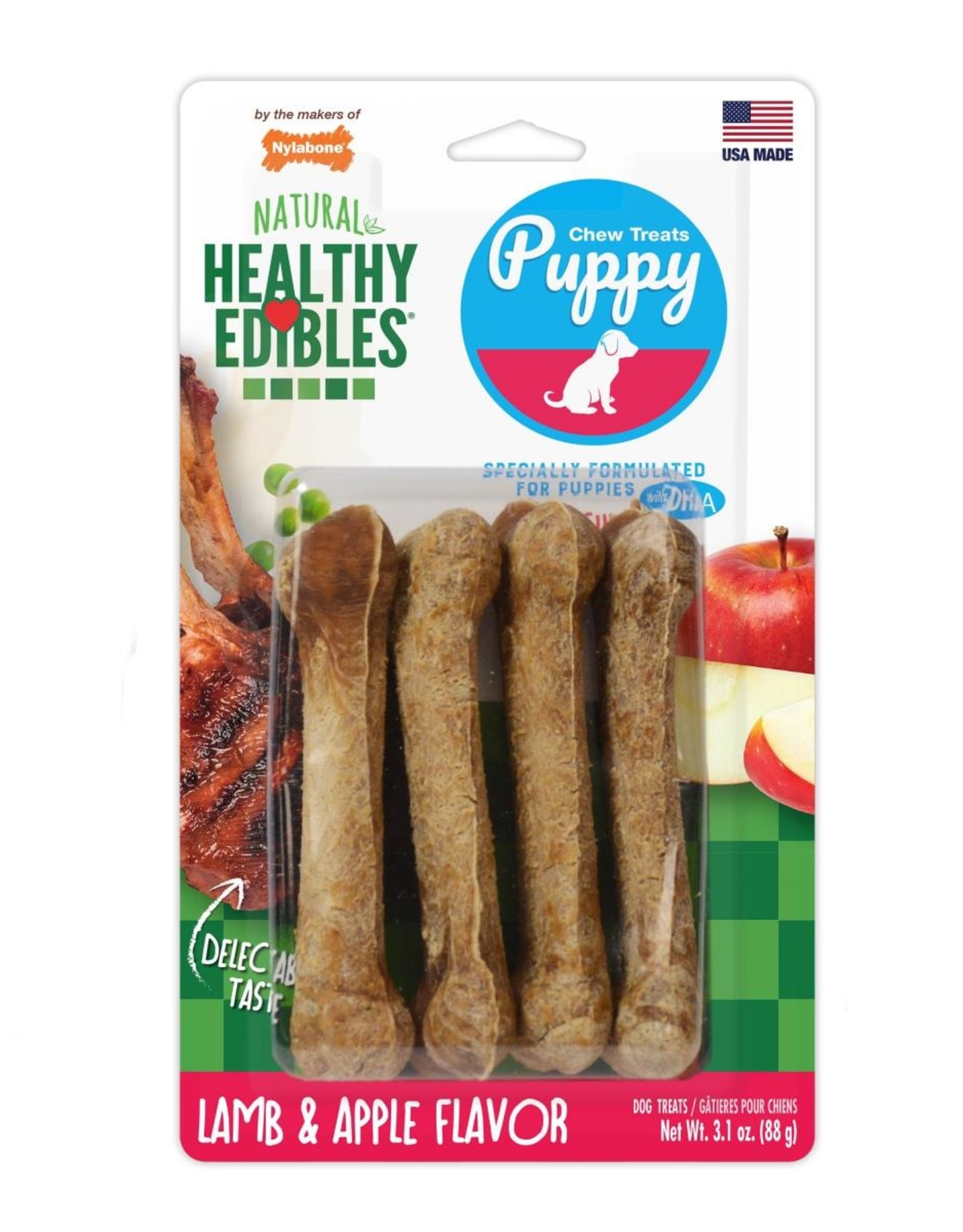 Nylabone Nylabone Healthy Edibles PUPPY PALS VARIETY CHEW LAMB & APPLE 4PK