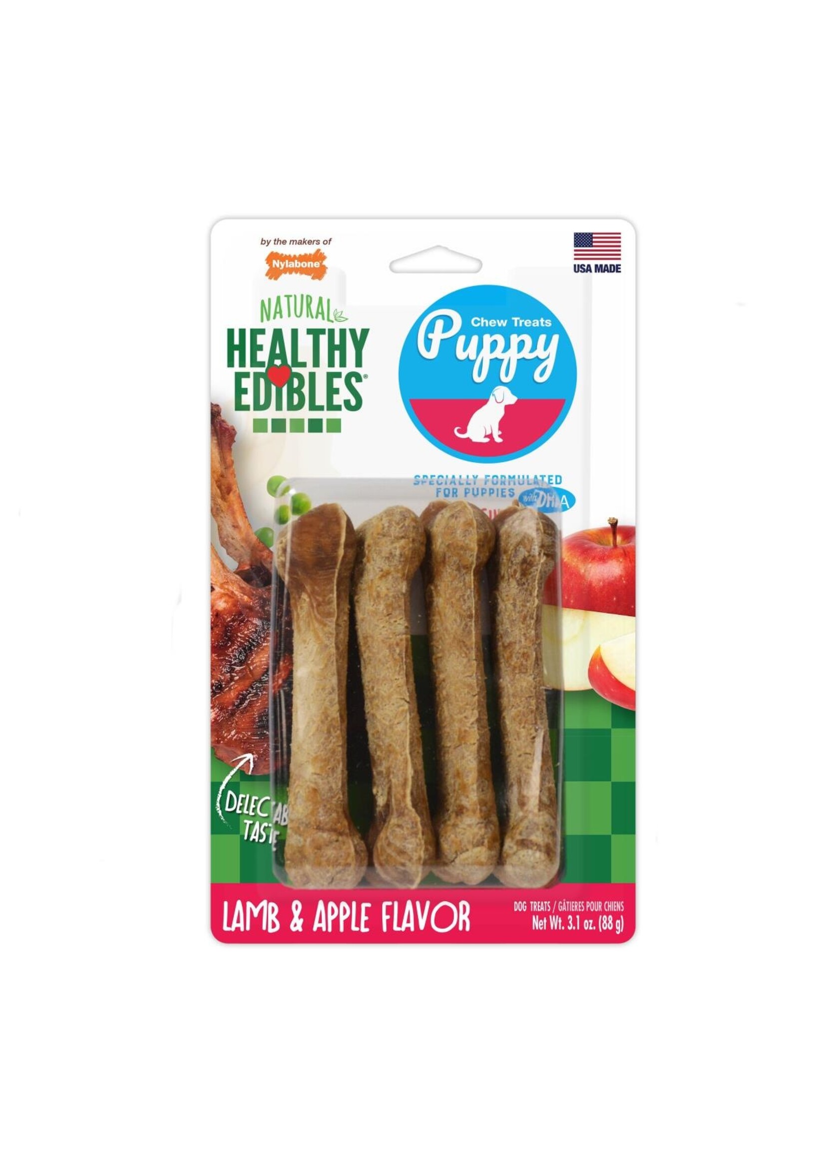 Nylabone Nylabone Healthy Edibles PUPPY PALS VARIETY CHEW LAMB & APPLE 4PK