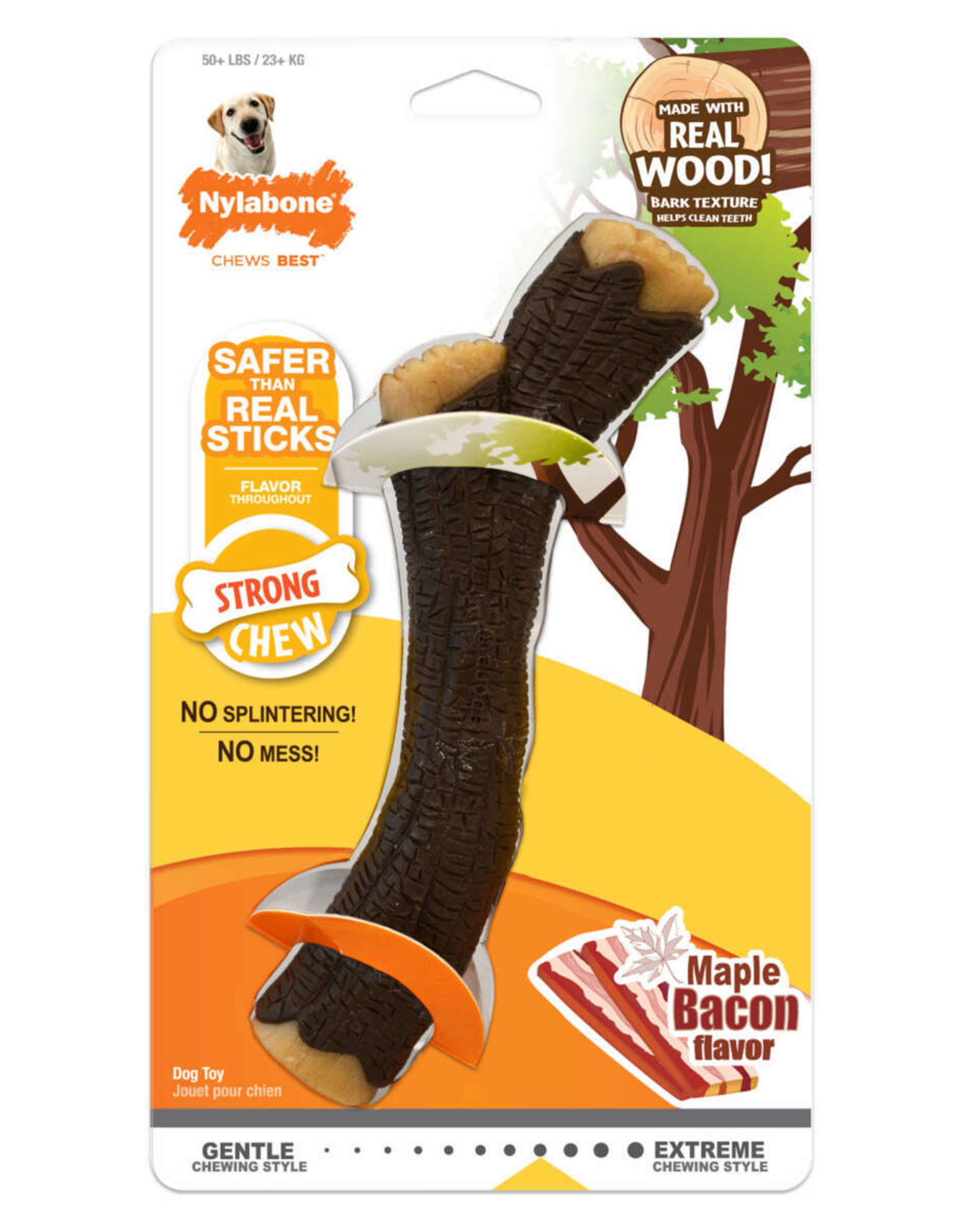 Nylabone Nylabone Strong Chew Maple Bacon Flavor Real Wood Stick Toy for Dogs - XL