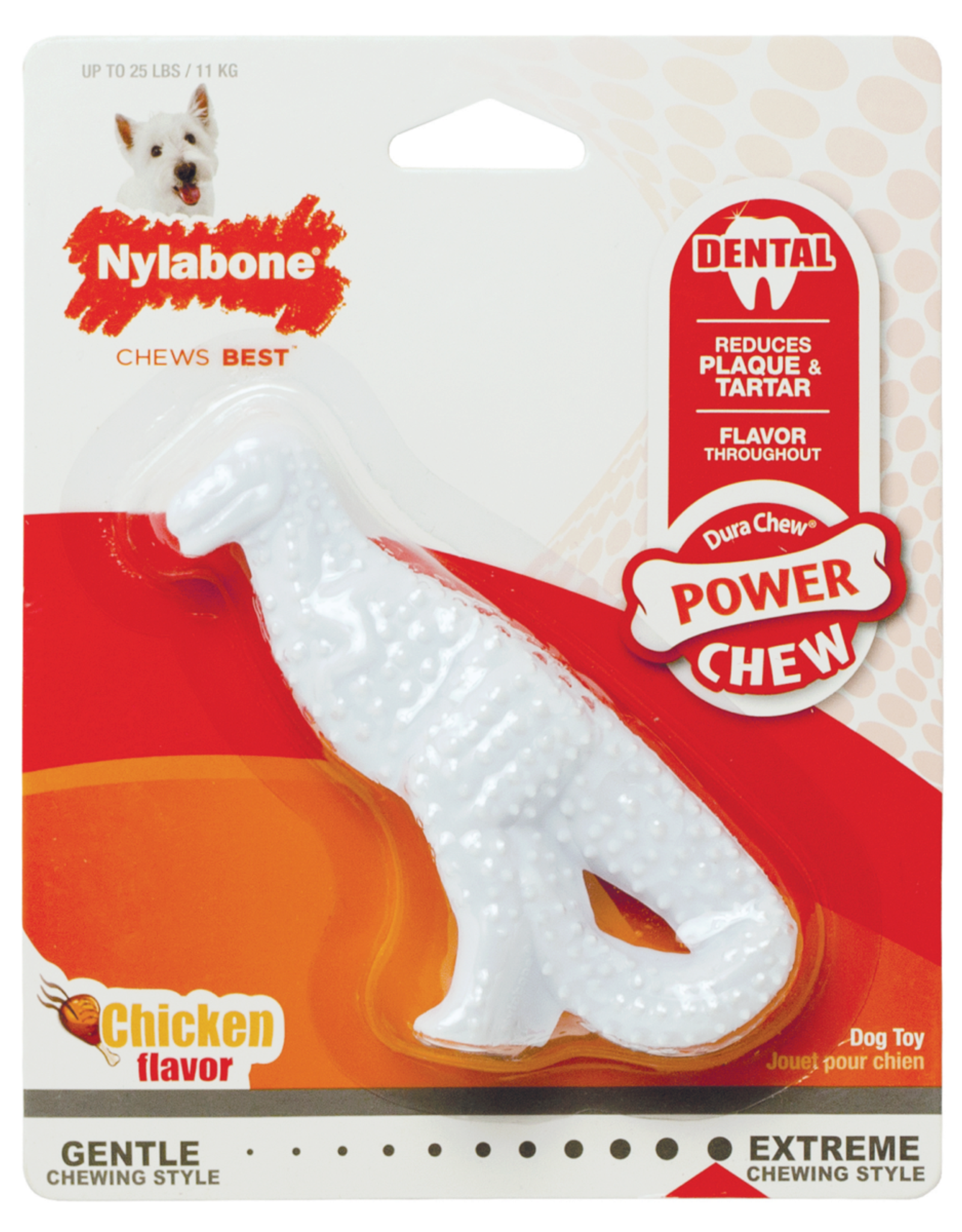 Nylabone Nylabone Power Chew Dental Dinosaur Dog Toy Chicken White - Small