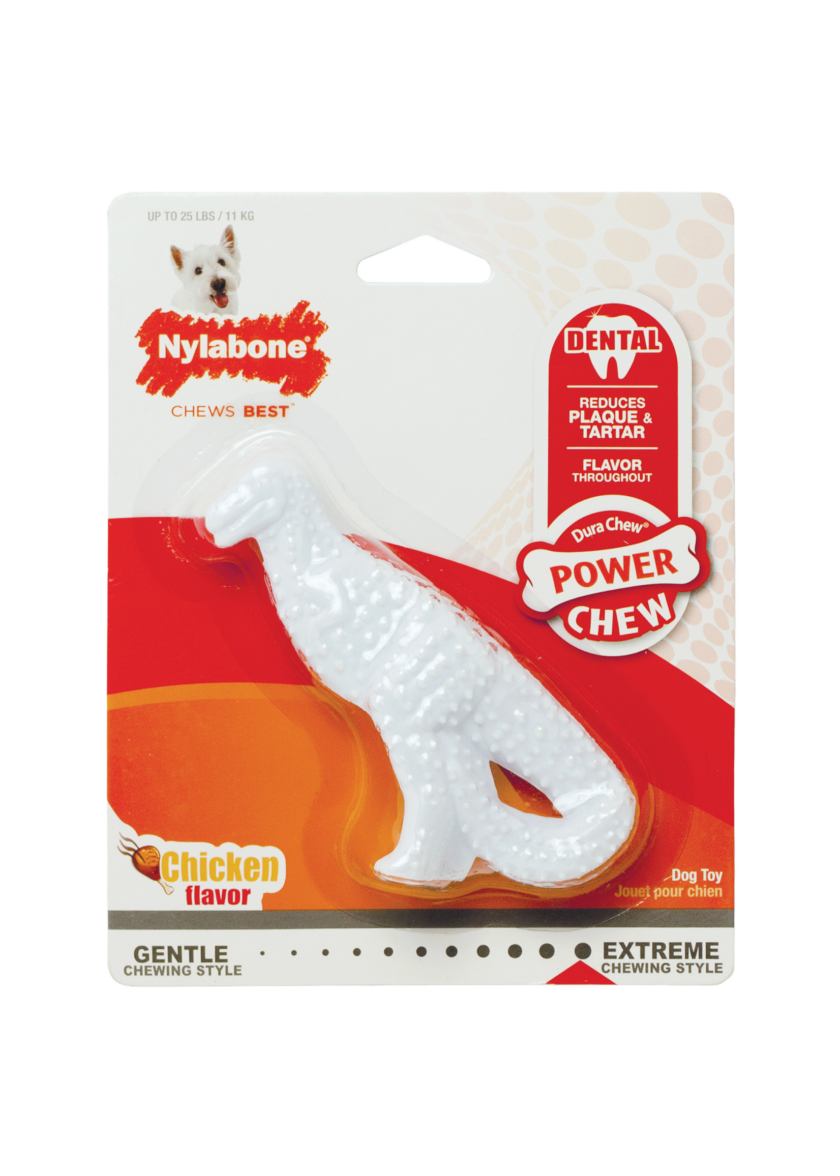 Nylabone Nylabone Power Chew Dental Dinosaur Dog Toy Chicken White - Small