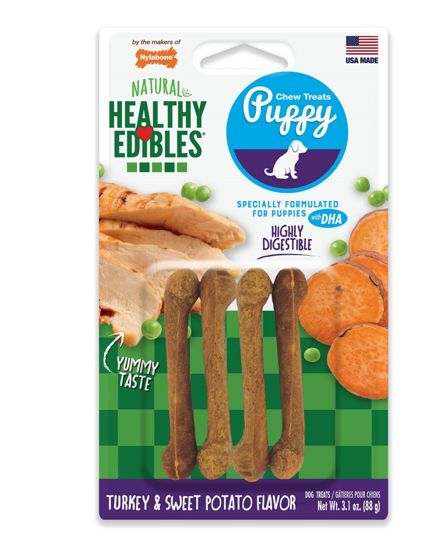 Nylabone Nylabone Healthy Edibles Puppy Chew Treats Turkey & Sweet Potato - X-Small 4 Pack