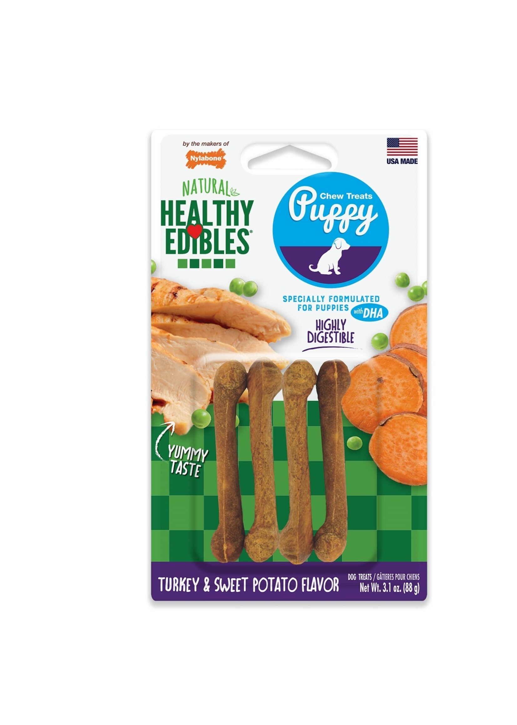 Nylabone Nylabone Healthy Edibles Puppy Chew Treats Turkey & Sweet Potato - X-Small 4 Pack