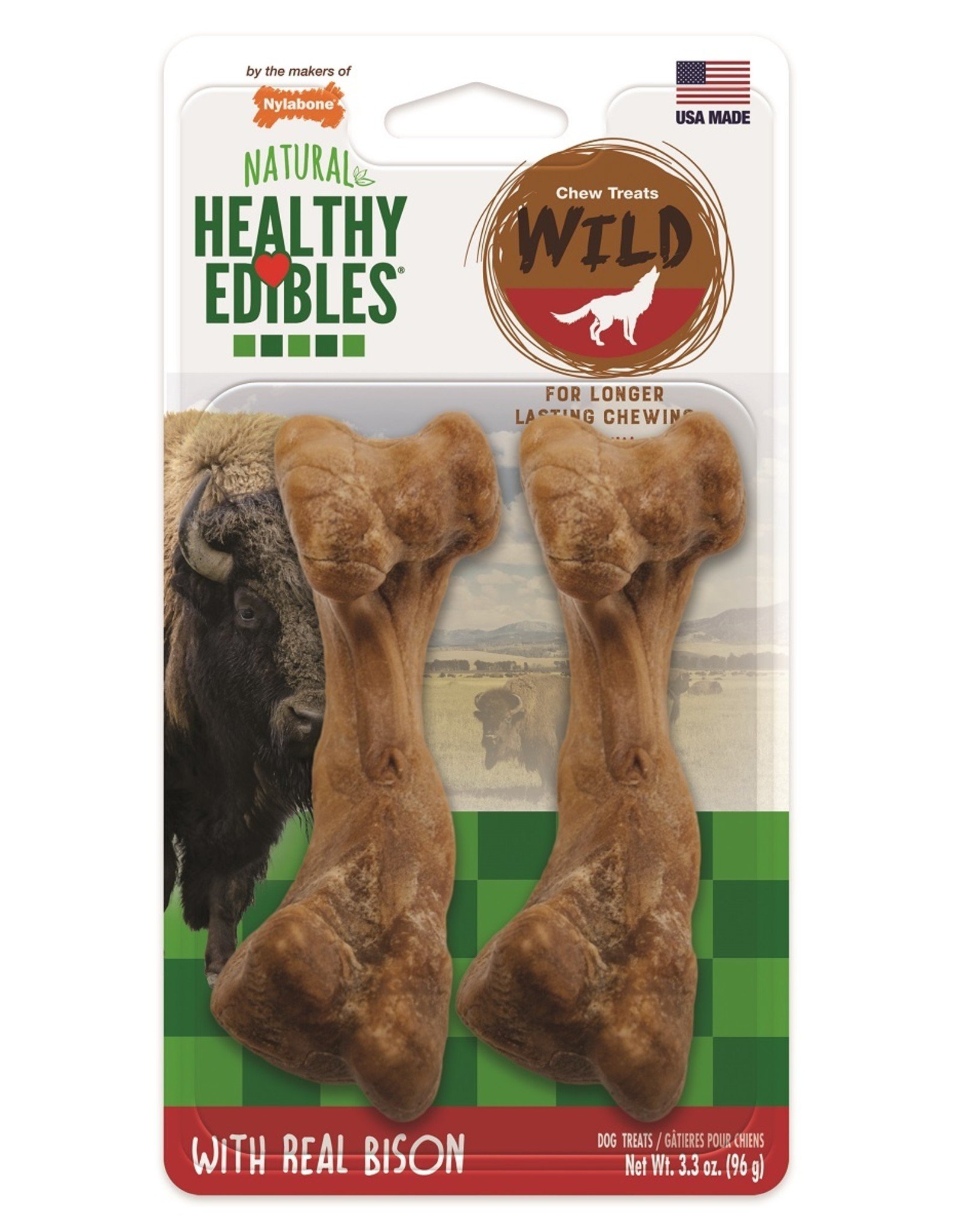 Nylabone Nylabone Healthy Edibles Wild Bison Dog Treat Bone - Medium 2 Pack