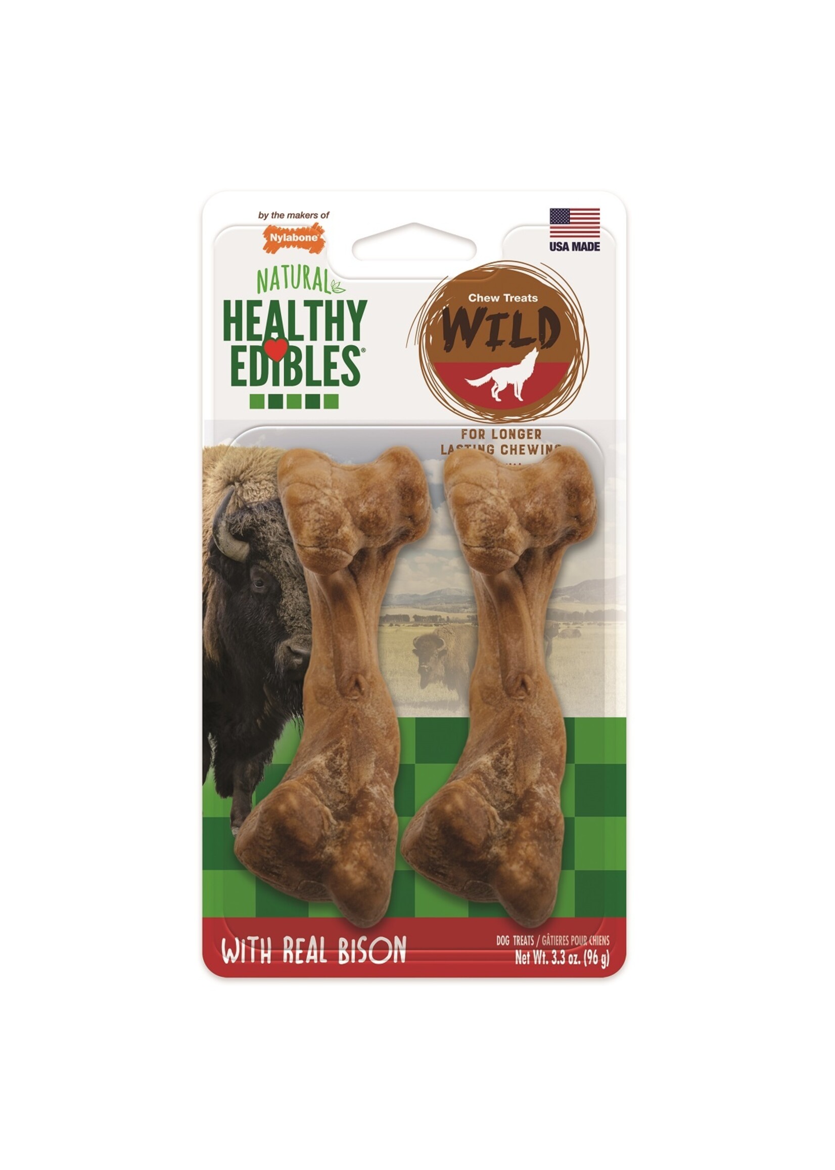 Nylabone Nylabone Healthy Edibles Wild Bison Dog Treat Bone - Medium 2 Pack