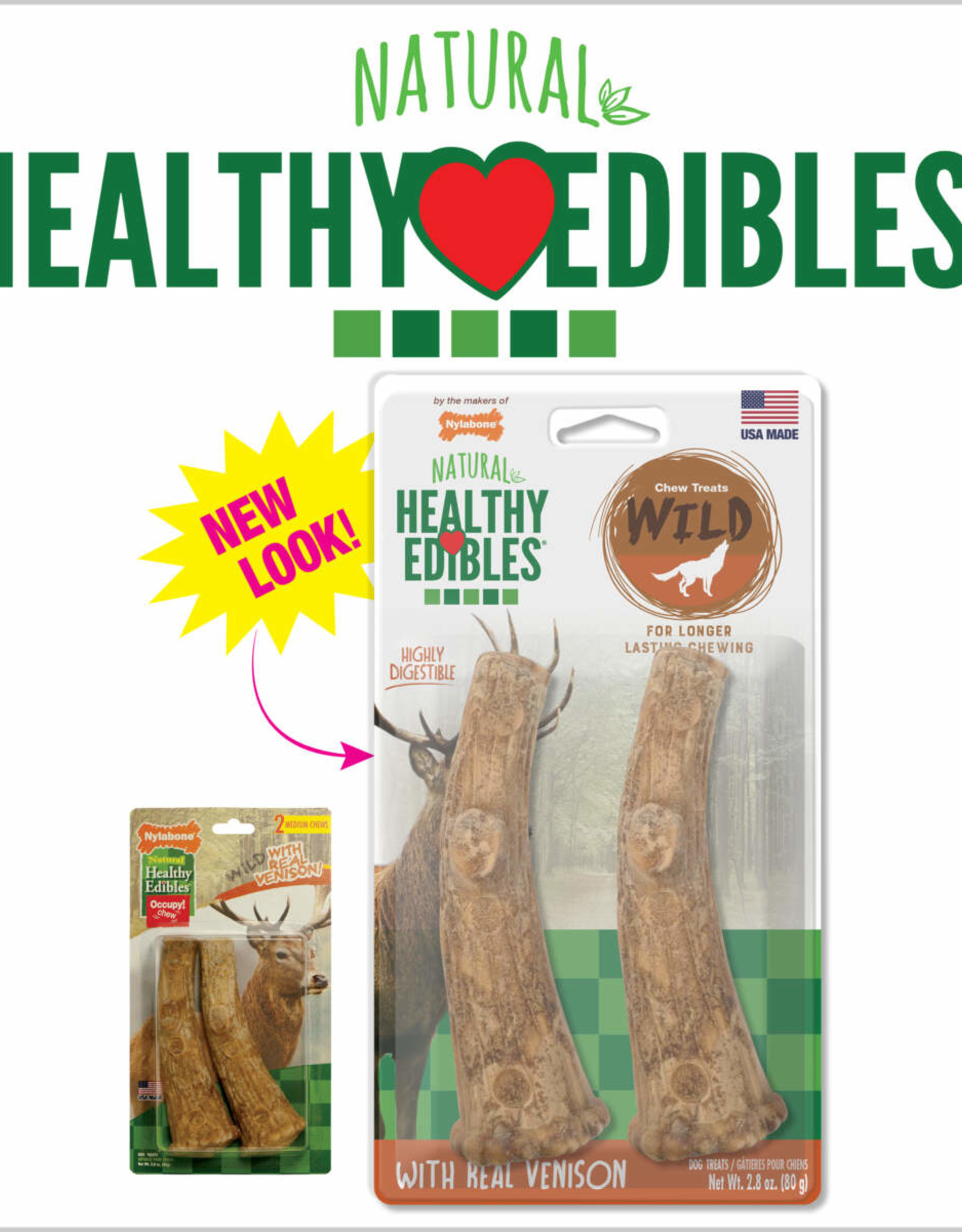 Nylabone Nylabone Healthy Edibles Wild Antler Natural Venison Dog Chew Treats - Medium 2 Count