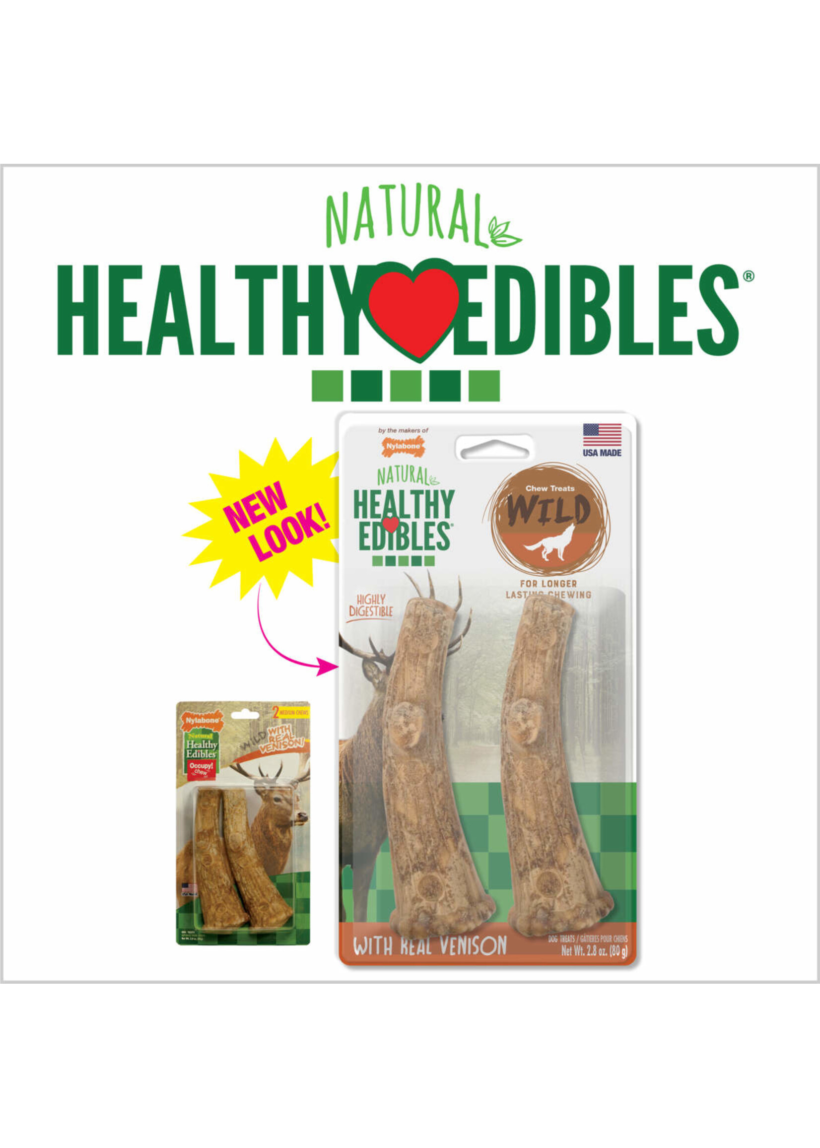 Nylabone Nylabone Healthy Edibles Wild Antler Natural Venison Dog Chew Treats - Medium 2 Count