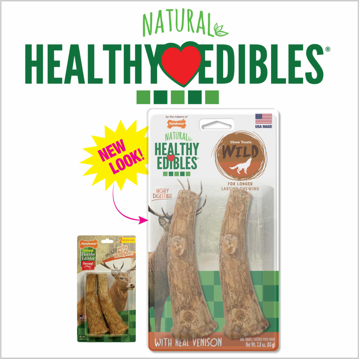 NYLABONE HEALTHY EDIBLES ANTLER VENISON MED 2CT Pickering Valley Feed
