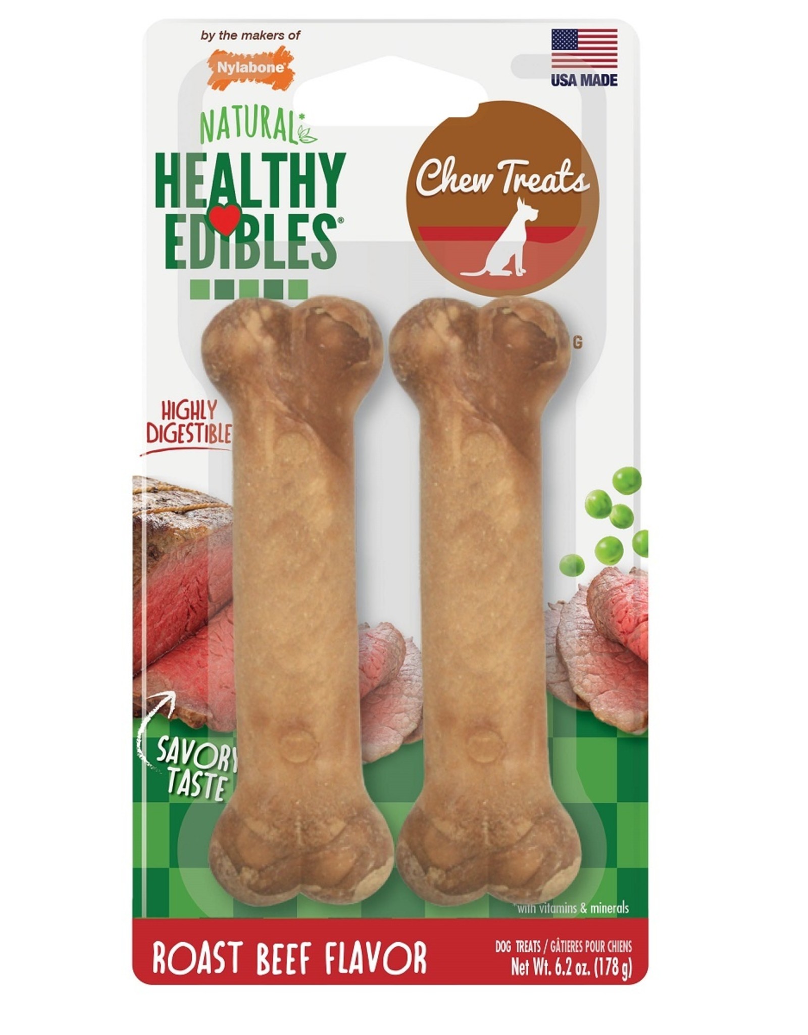 Nylabone NYLABONE EDIBLE ROAST BEEF WOLF-MEDIUM 2PK