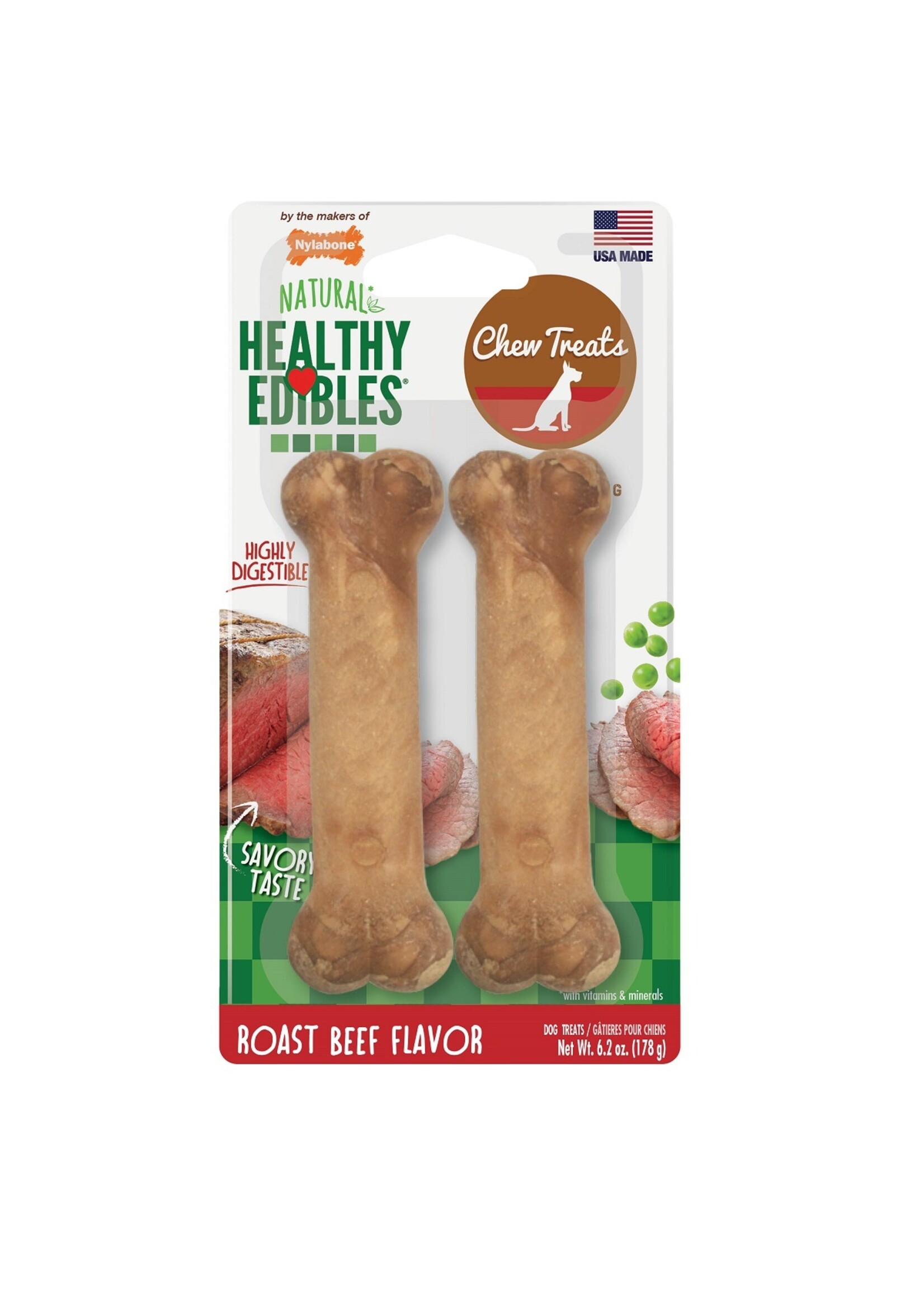 Nylabone NYLABONE EDIBLE ROAST BEEF WOLF-MEDIUM 2PK