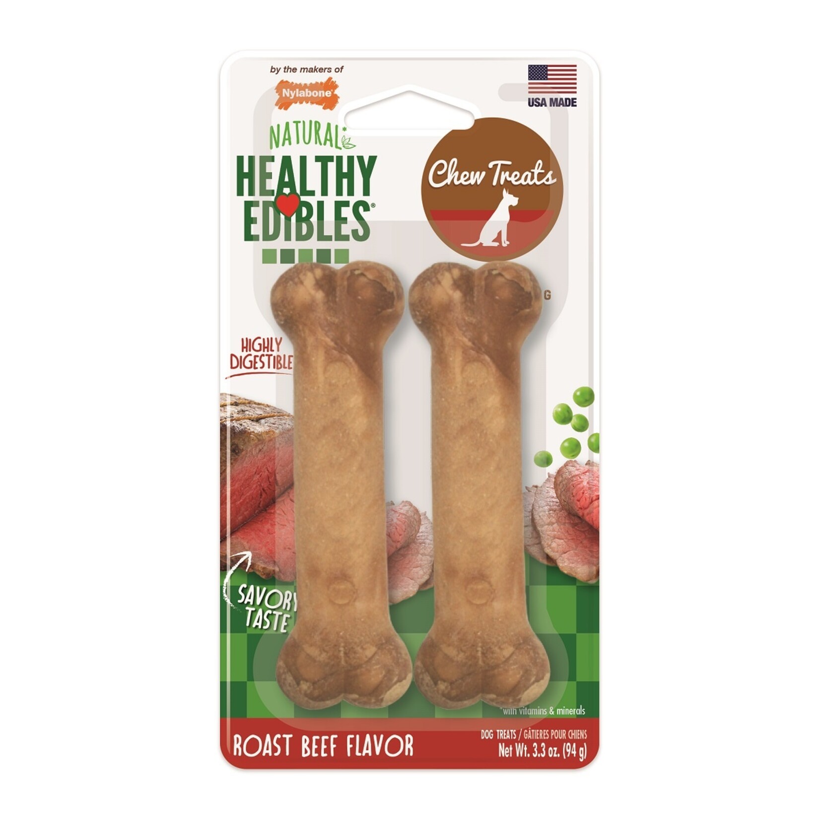 Nylabone NYLABONE HEALTHY EDIBLE ROAST BEEF-PETITE  2PK