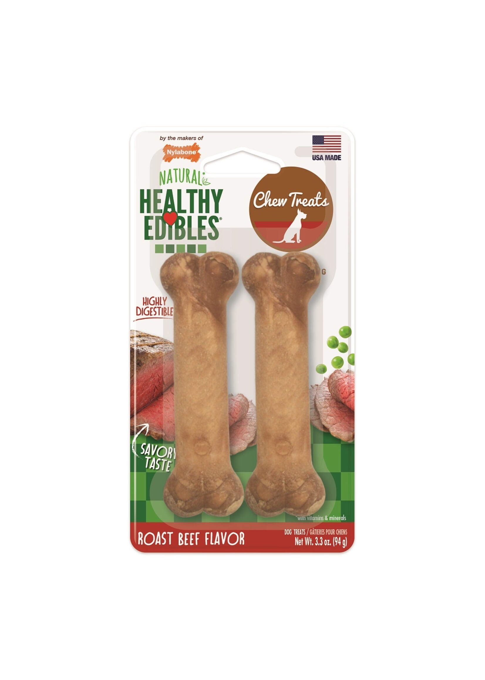 Nylabone NYLABONE HEALTHY EDIBLE ROAST BEEF-PETITE  2PK