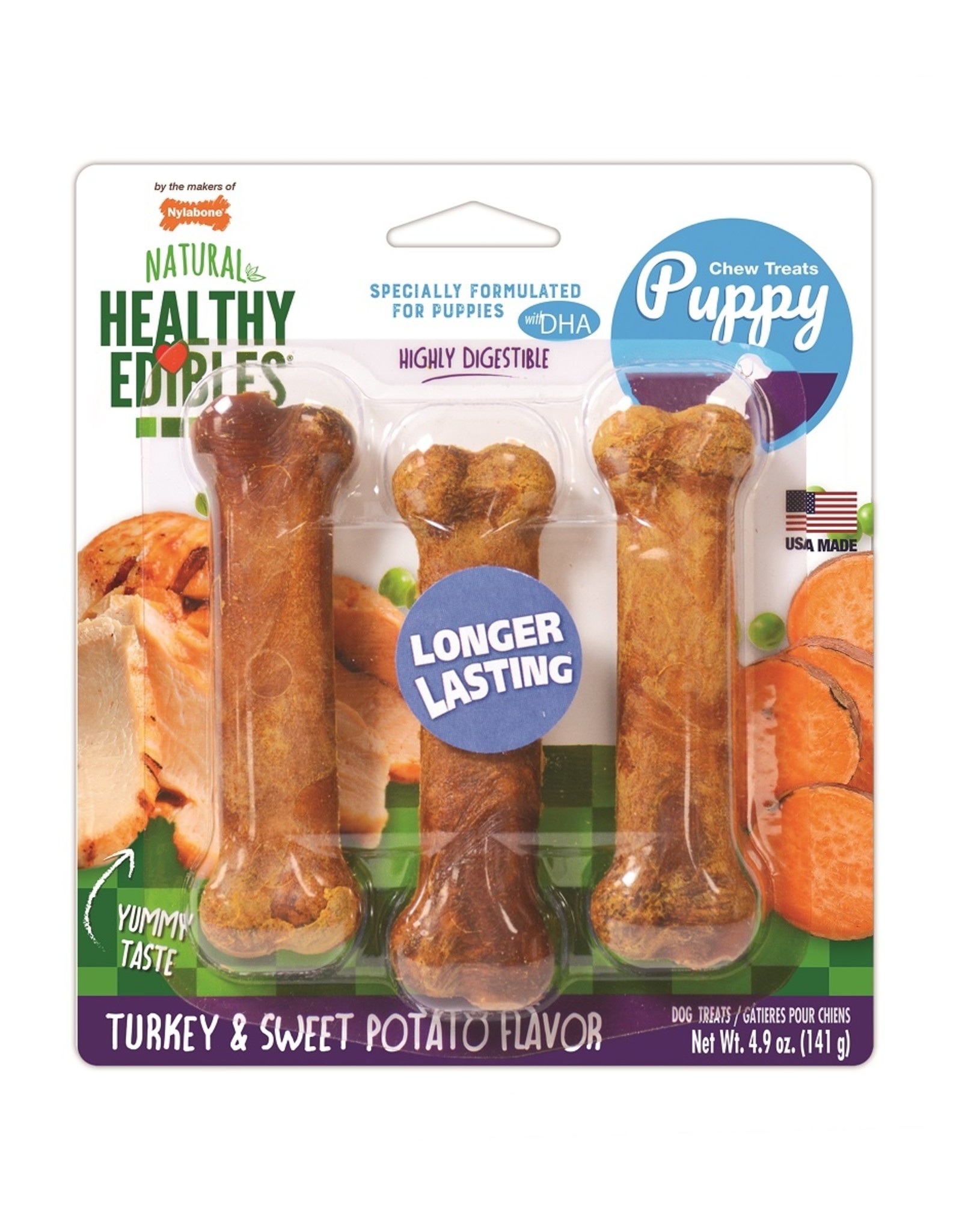 Nylabone NYLABONE HEALTHY EDIBLES TURKEY SWEET POTATO PUPPY 3 PK