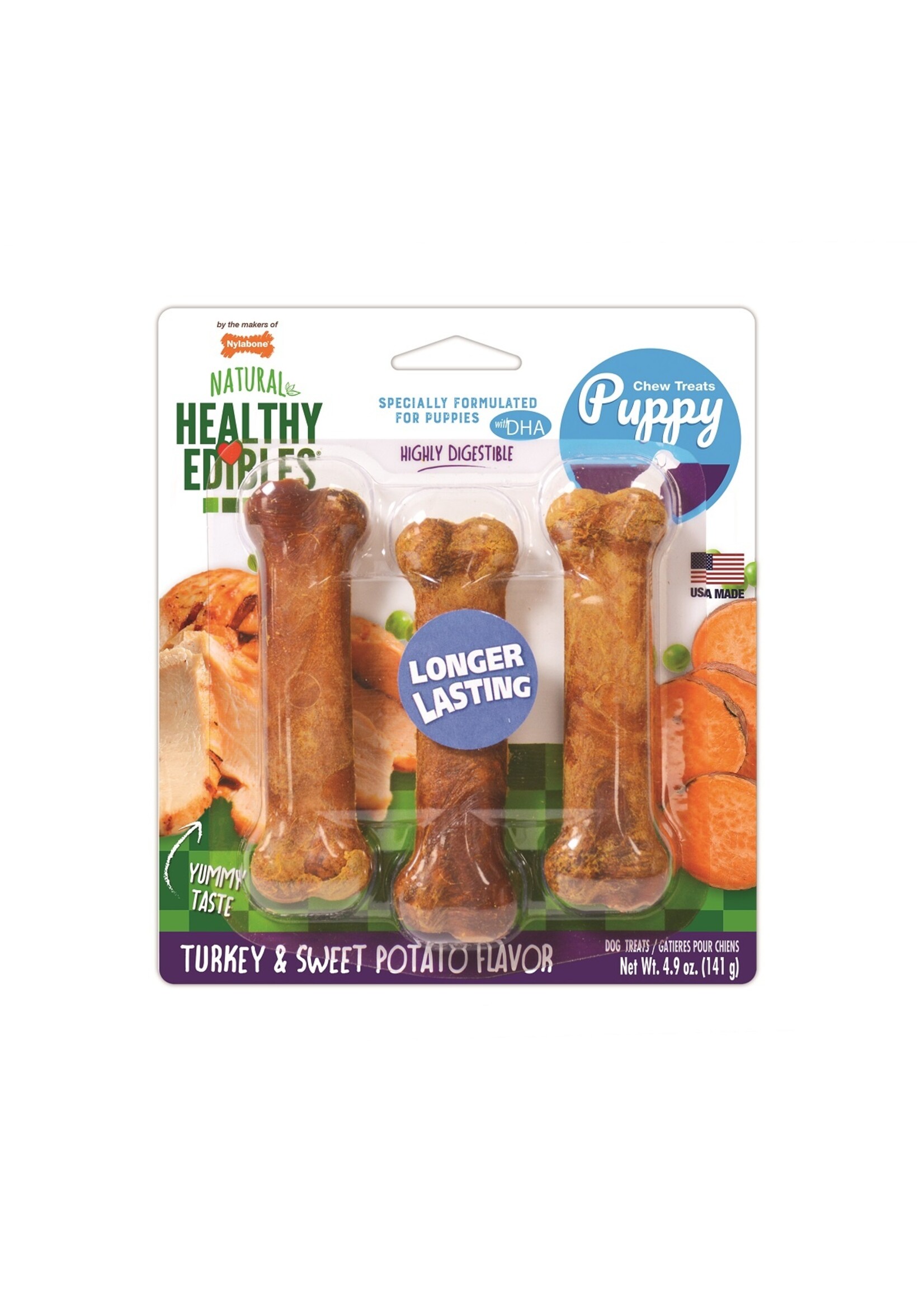 Nylabone NYLABONE HEALTHY EDIBLES TURKEY SWEET POTATO PUPPY 3 PK