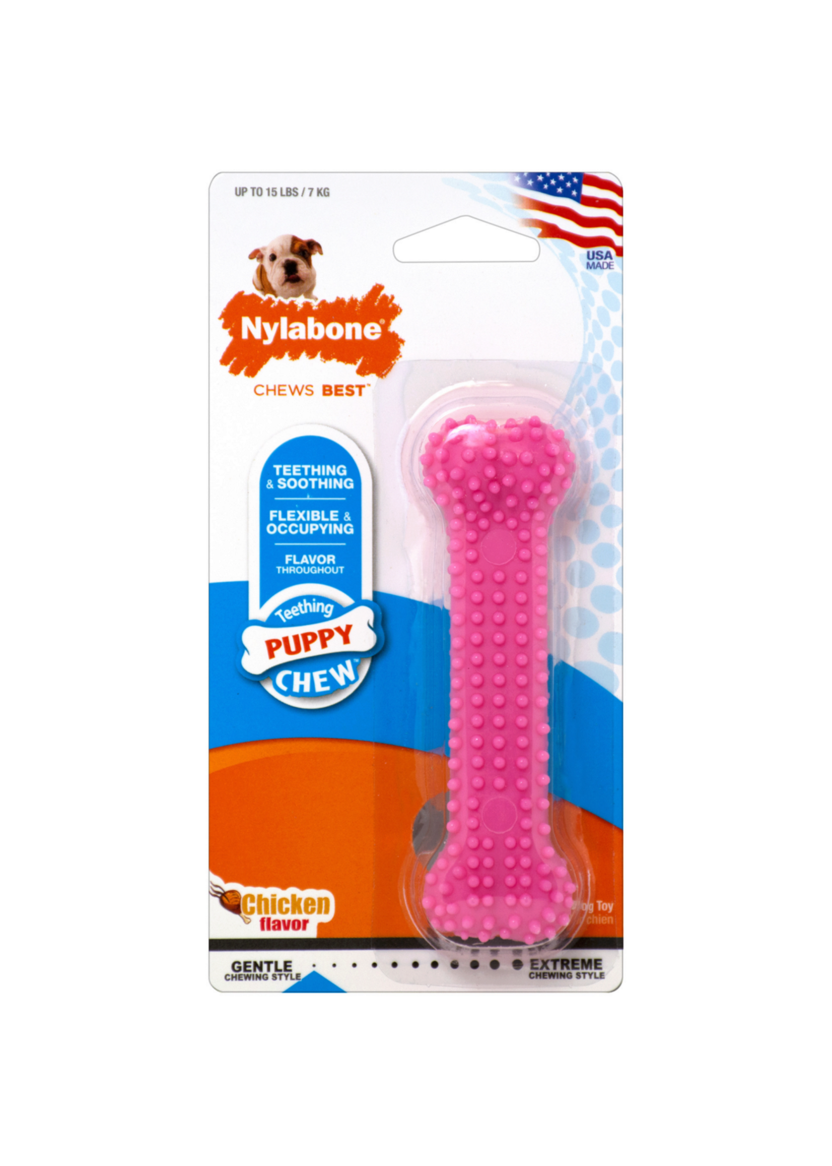 Nylabone Nylabone Puppy Teething & Soothing Flexible Chew Toy Chicken - Pink, X-Small