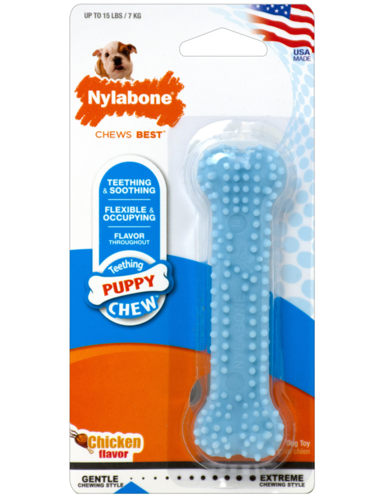 Nylabone Nylabone Puppy Teething & Soothing Flexible Chew Toy Chicken - Blue, X-Small