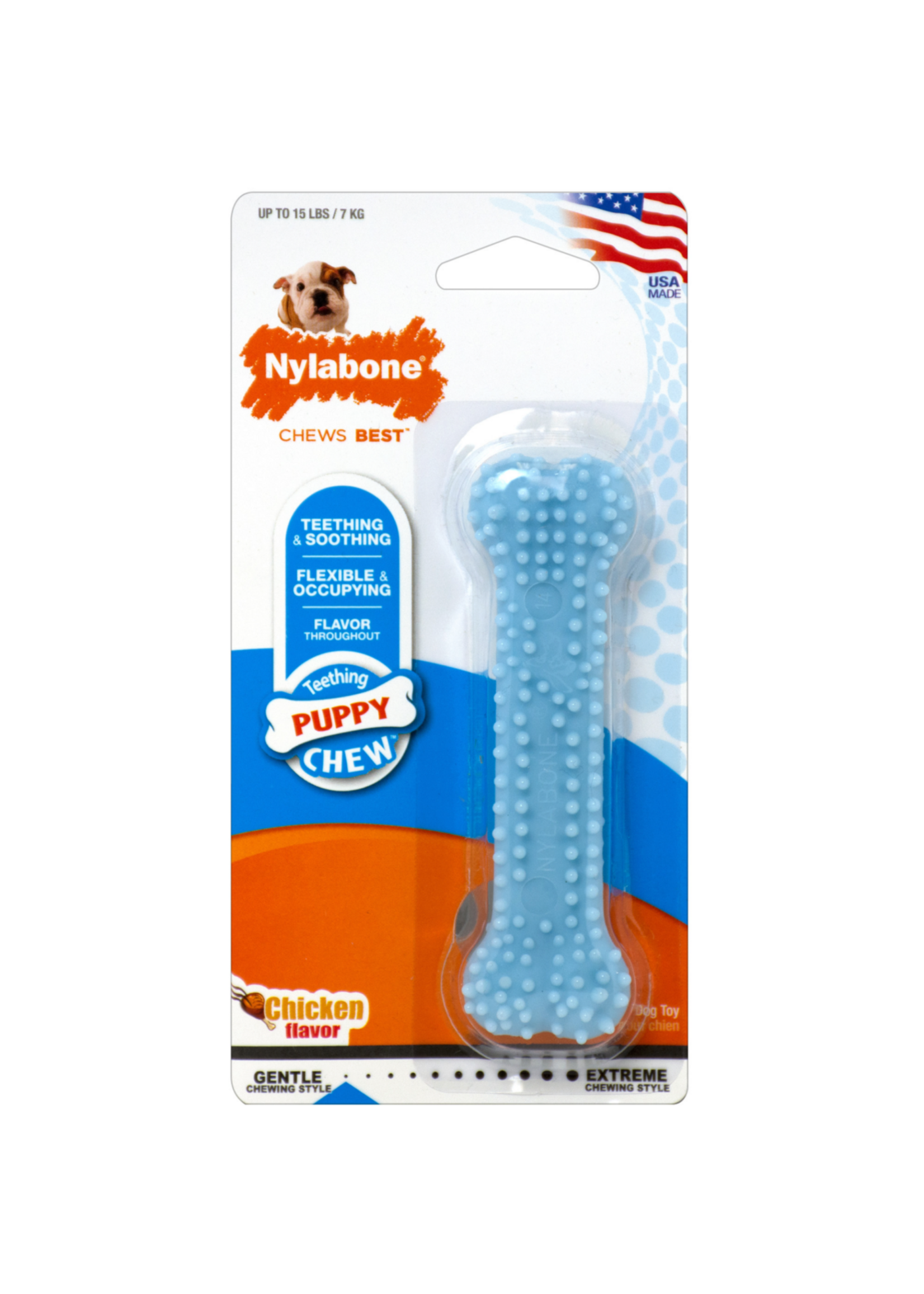 Nylabone Nylabone Puppy Teething & Soothing Flexible Chew Toy Chicken - Blue, X-Small