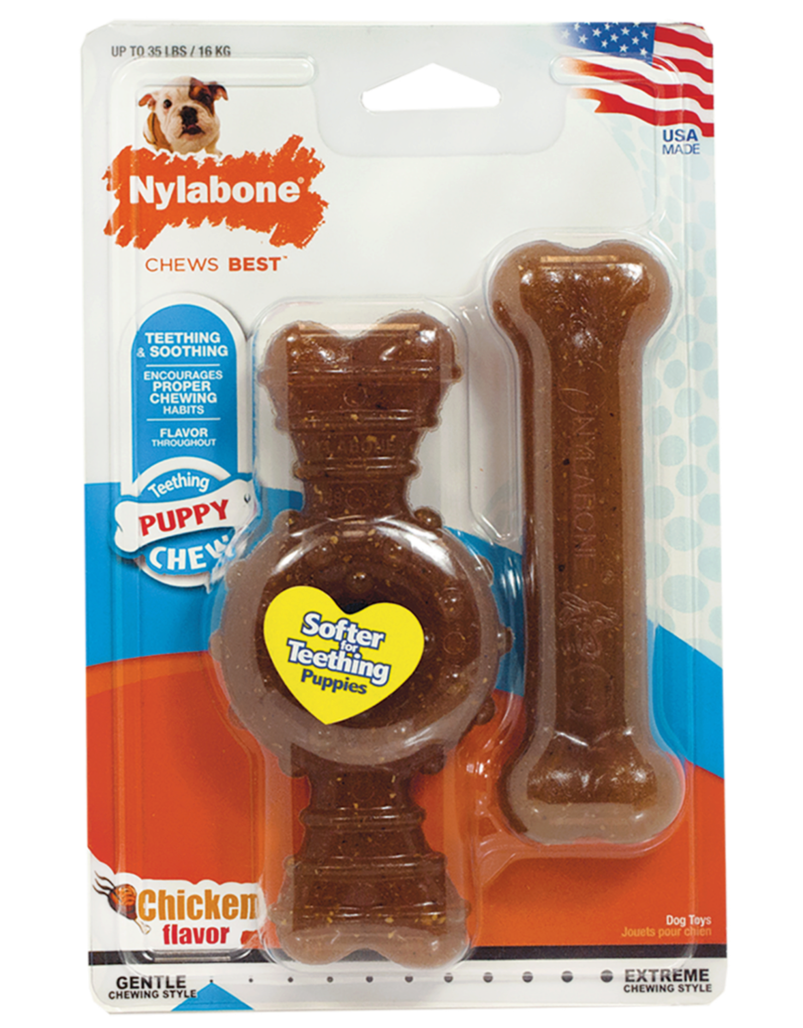 Nylabone NYLABONE PUPPY CHEW RING AND FLAT BONE 2 PACK MEDIUM