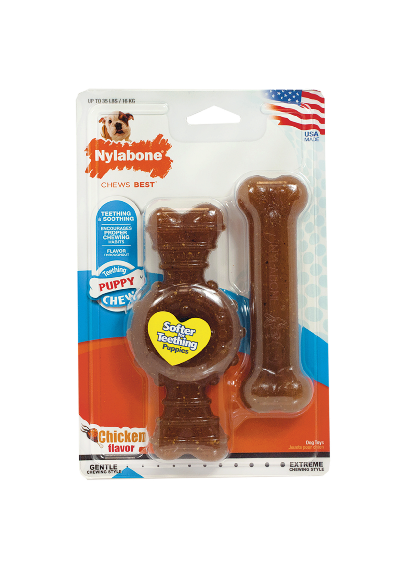 Nylabone NYLABONE PUPPY CHEW RING AND FLAT BONE 2 PACK MEDIUM