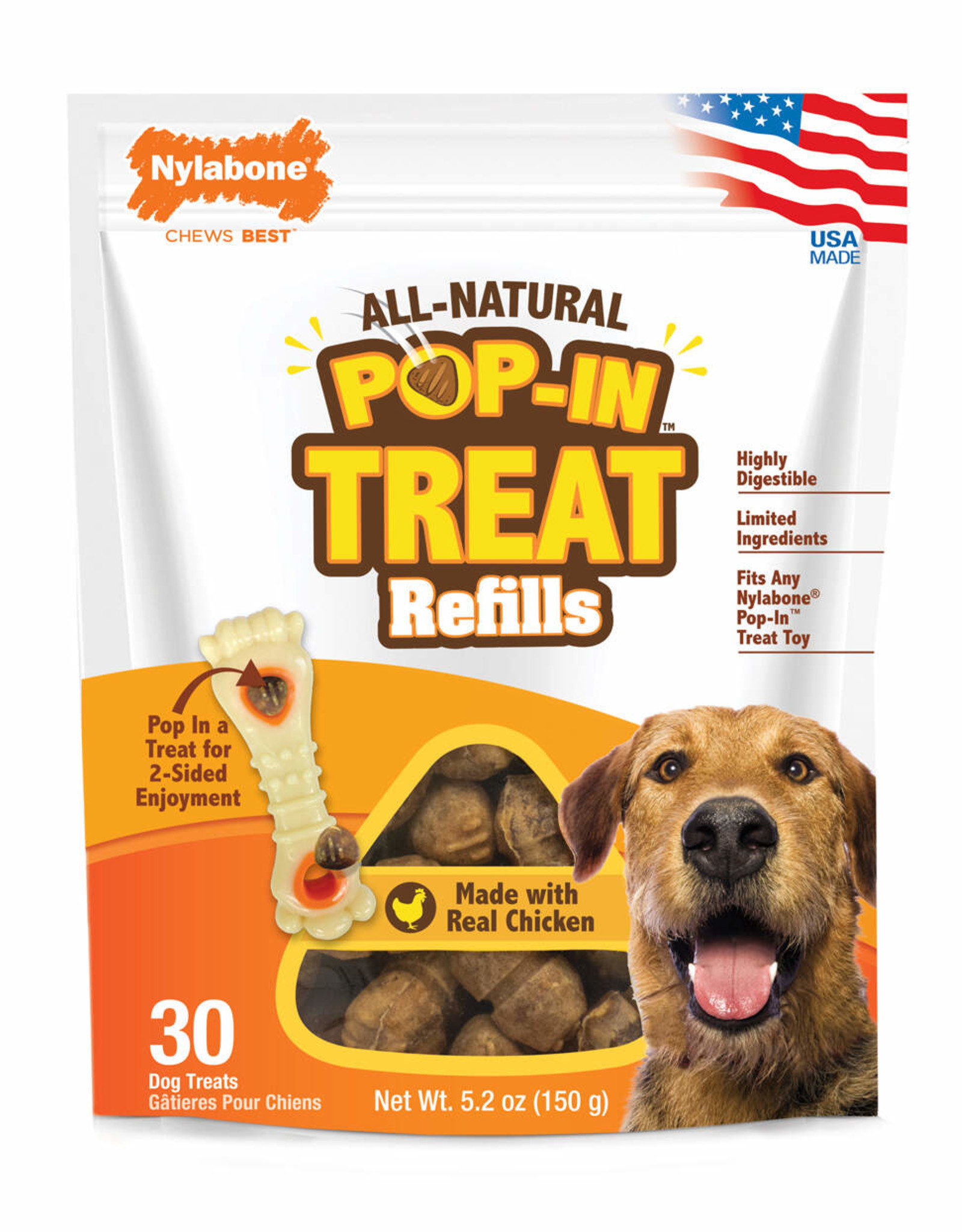 Nylabone Nylabone All-Natural Pop-In Dog Treat Refills Chicken All Sizes (30 Count)