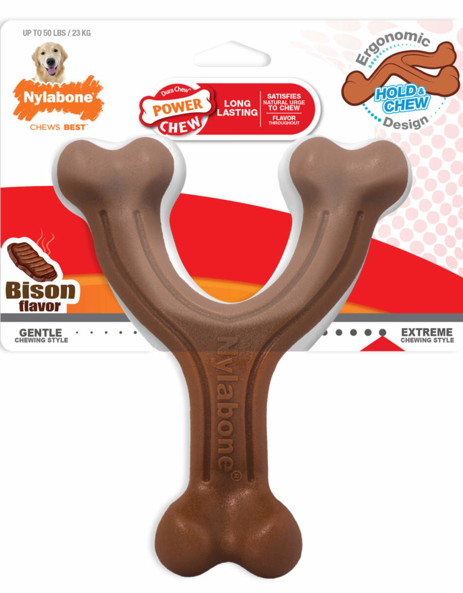 Nylabone Nylabone Power Chew Hold & Chew Wishbone Dog Toy Bacon - Large