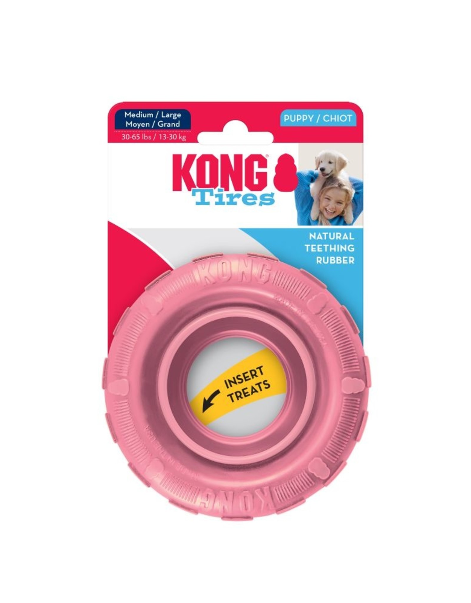 KONG KONG Puppy Tires Dog Toy - Pink/Blue, Medium/Large