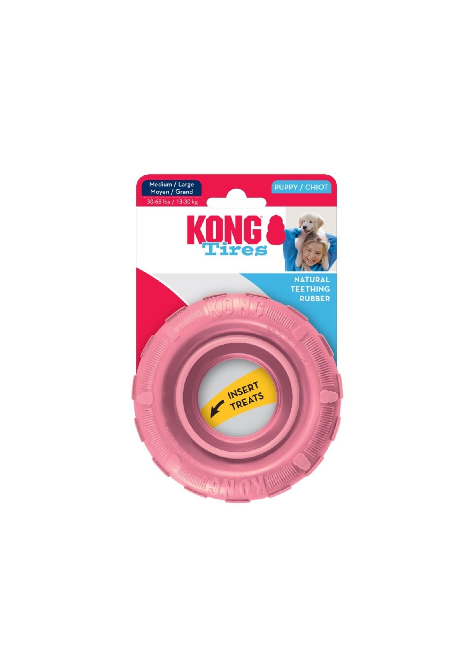KONG KONG Puppy Tires Dog Toy - Pink/Blue, Medium/Large