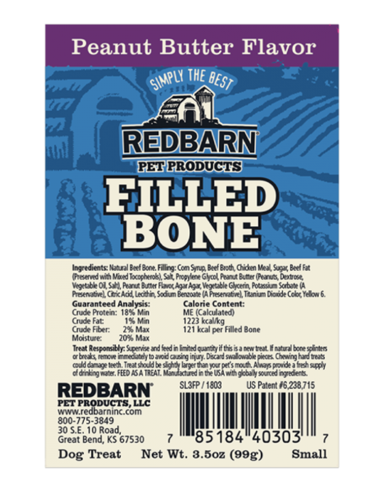 Redbarn REDBARN STUFFED BONE 2-3" PEANUT BUTTER