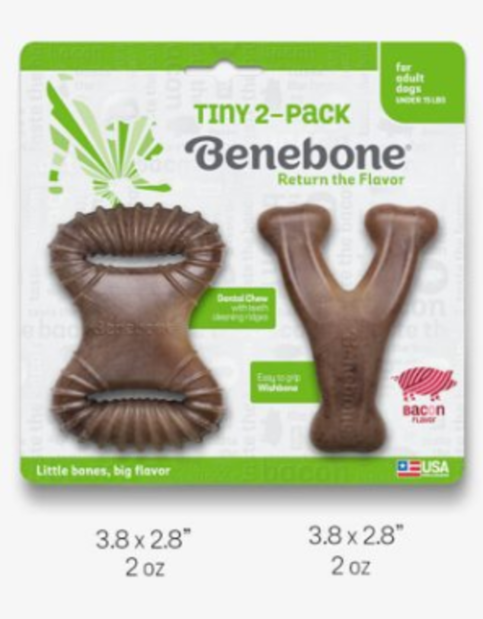 Benebone Benebone 2-Pack Dental Chew/Wishbone Bacon Tiny