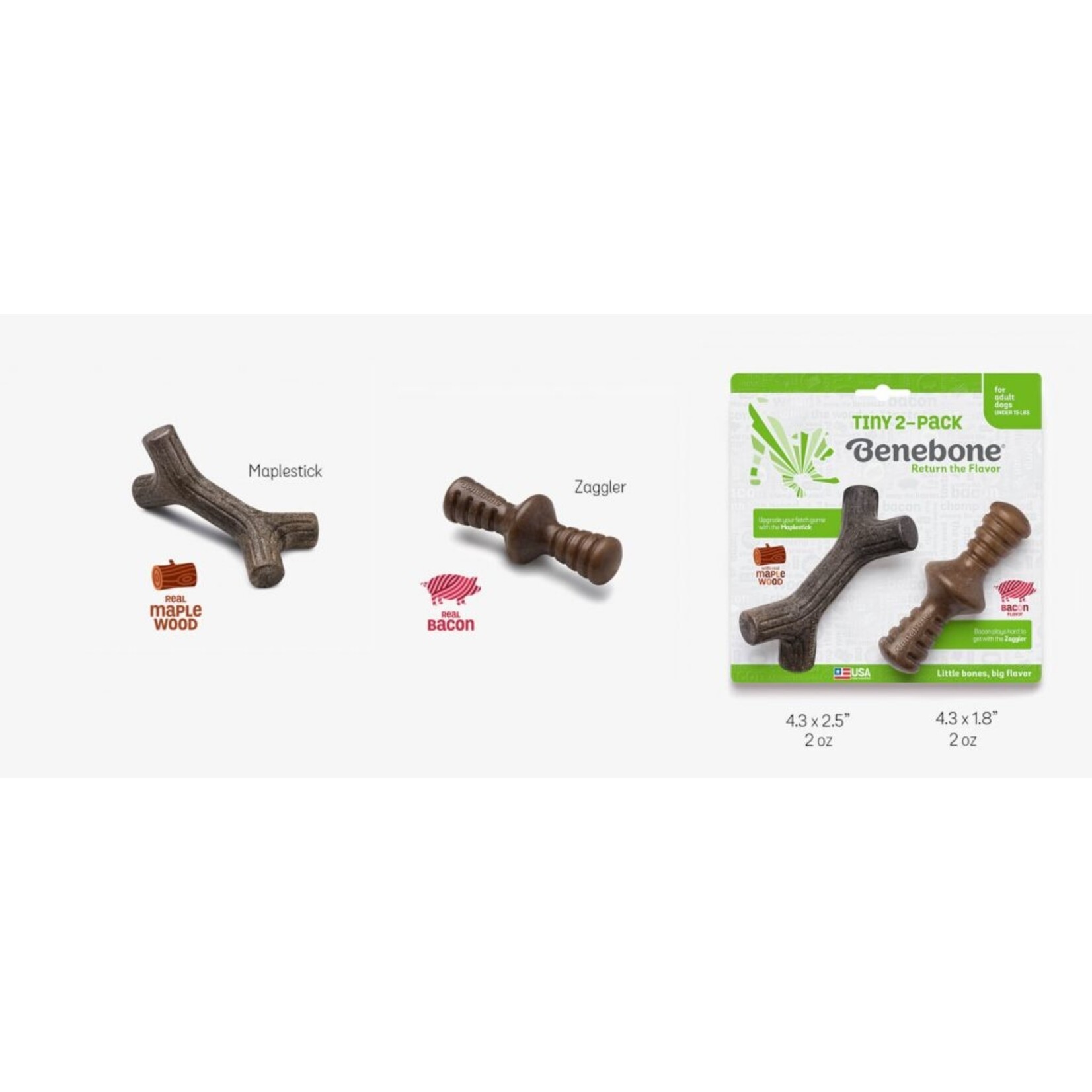Benebone Benebone 2-Pack Maplestick/Zaggler Bacon Tiny