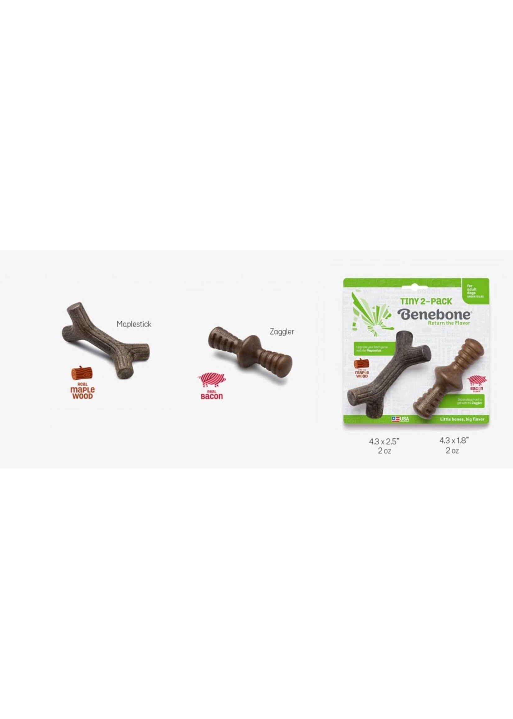Benebone Benebone 2-Pack Maplestick/Zaggler Bacon Tiny