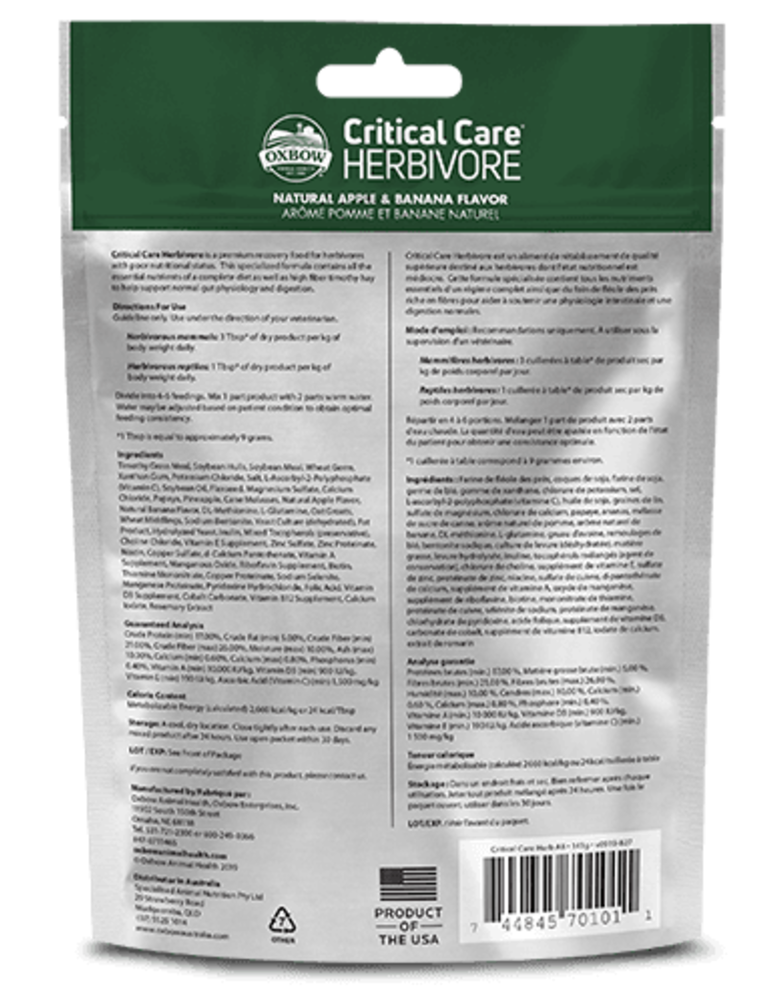 OXBOW PET PRODUCTS OXBOW CRITICAL CARE APPLE/BANANA 1LB