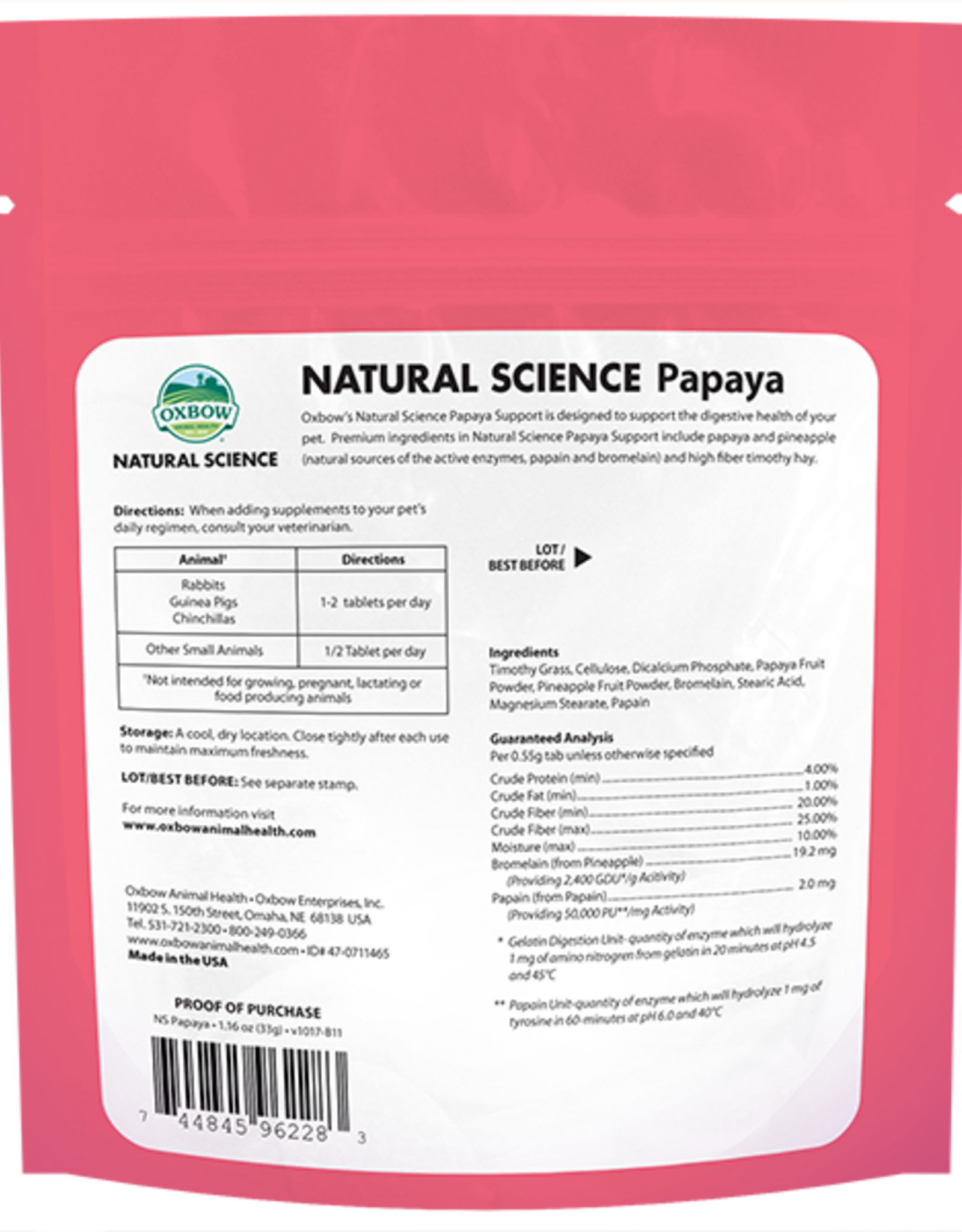 Oxbow OXBOW NATURAL SCIENCE PAPAYA SUPPORT 1.16OZ