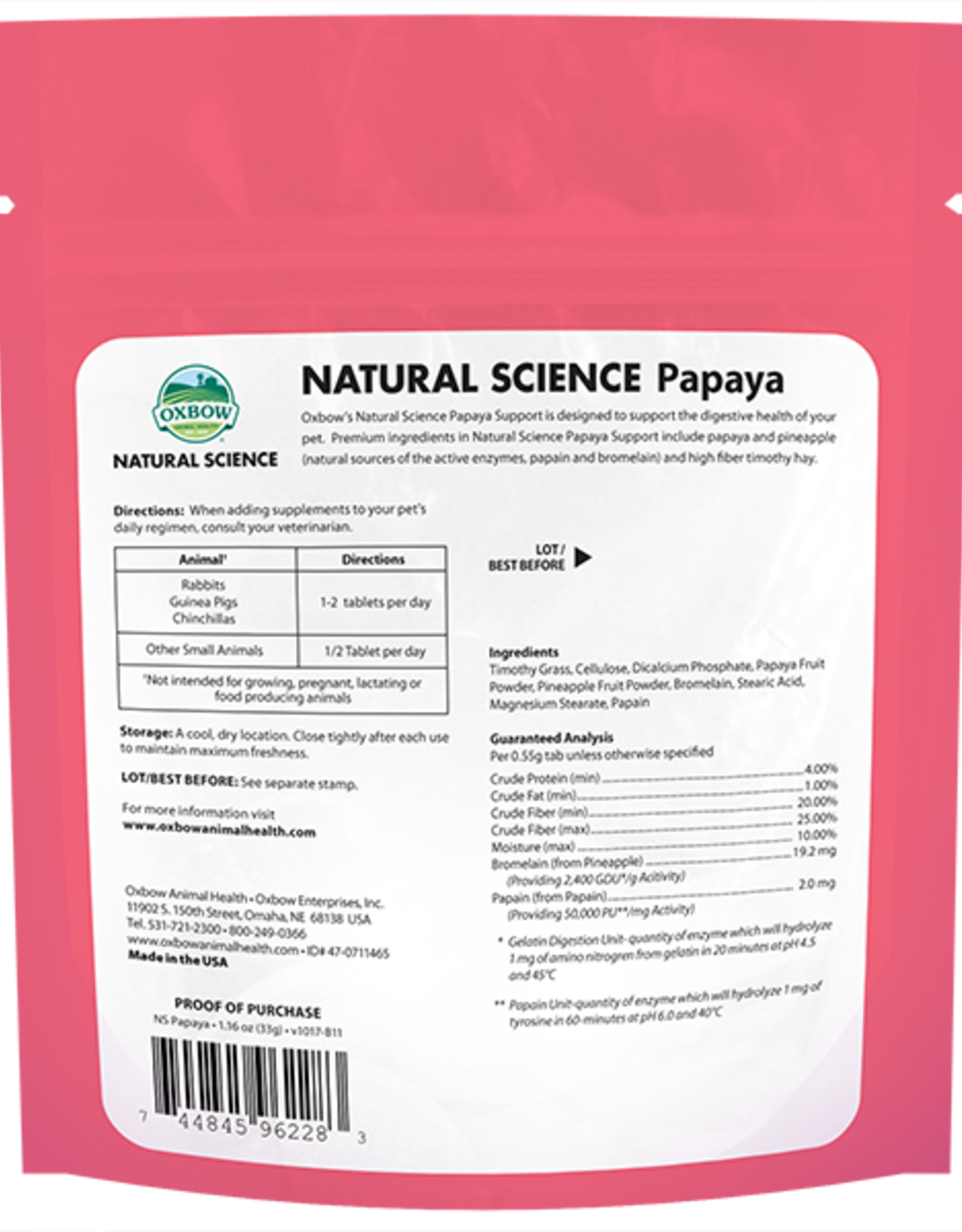 OXBOW PET PRODUCTS OXBOW NATURAL SCIENCE PAPAYA SUPPORT 1.16OZ