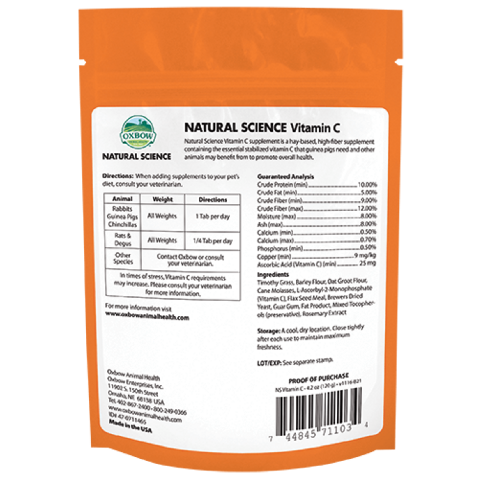Oxbow Oxbow Natural Science Vitamin C Supplement for Small Animals  60 ct.