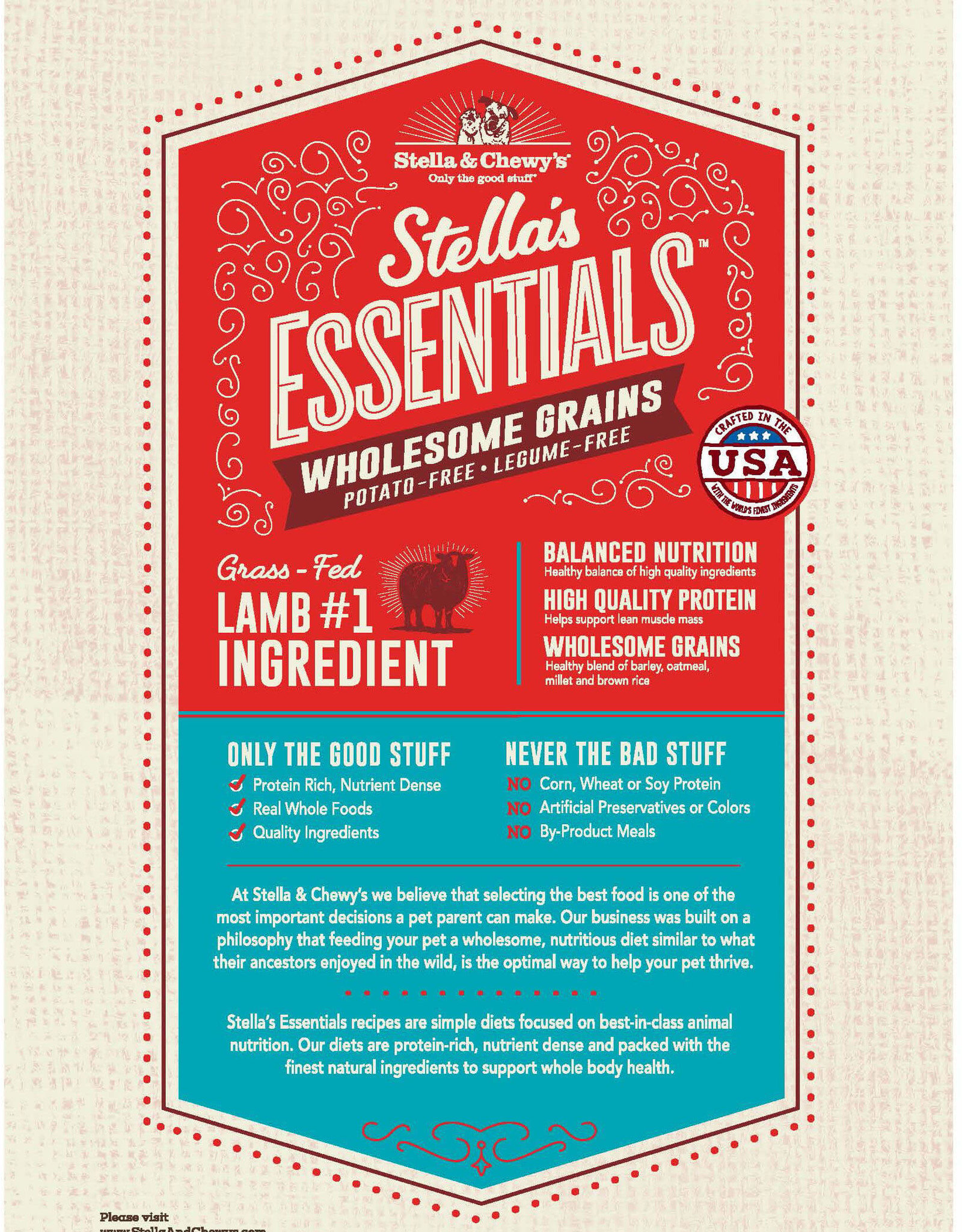 STELLA & CHEWY'S LLC STELLA & CHEWY'S ESSENTIALS LAMB WITH ANCIENT GRAINS 3LBS